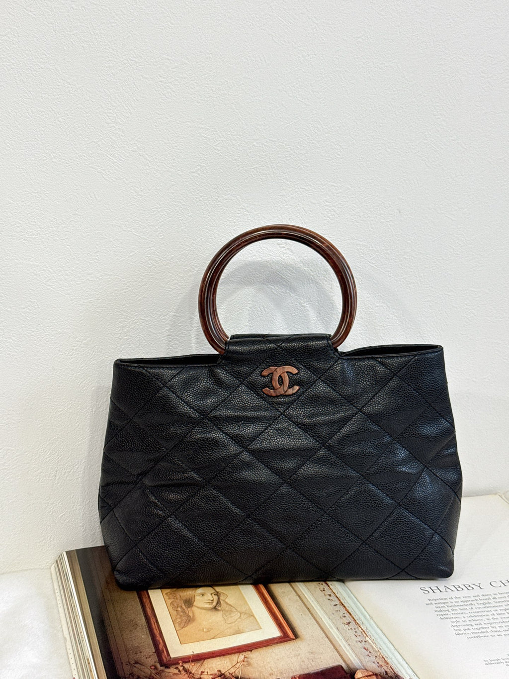 CHANEL Coco mark Cavier Wood Handle Bag