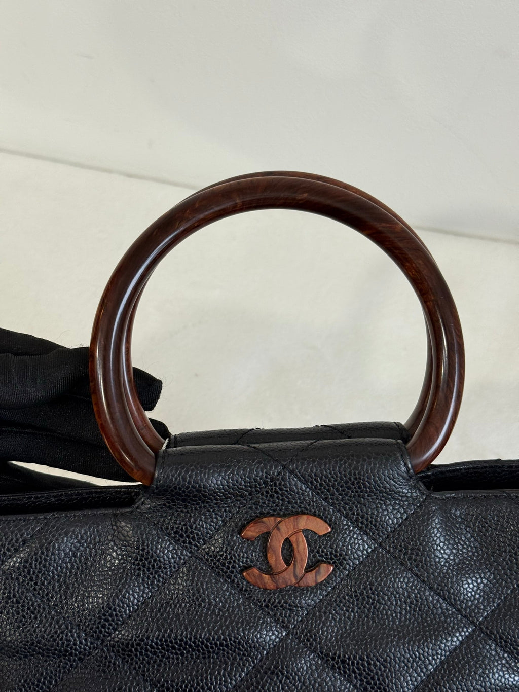 CHANEL Coco mark Cavier Wood Handle Bag