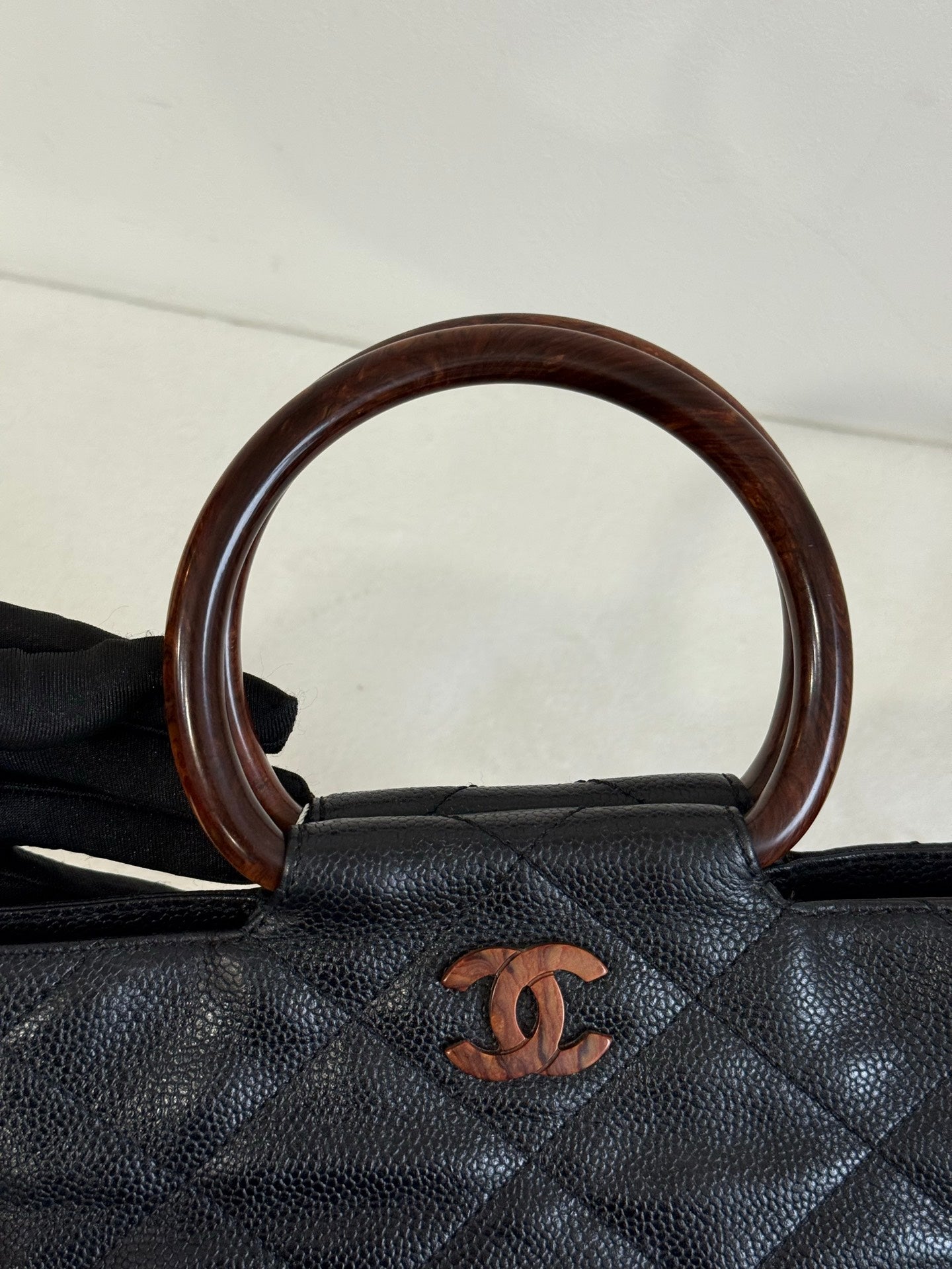CHANEL Coco mark Cavier Wood Handle Bag