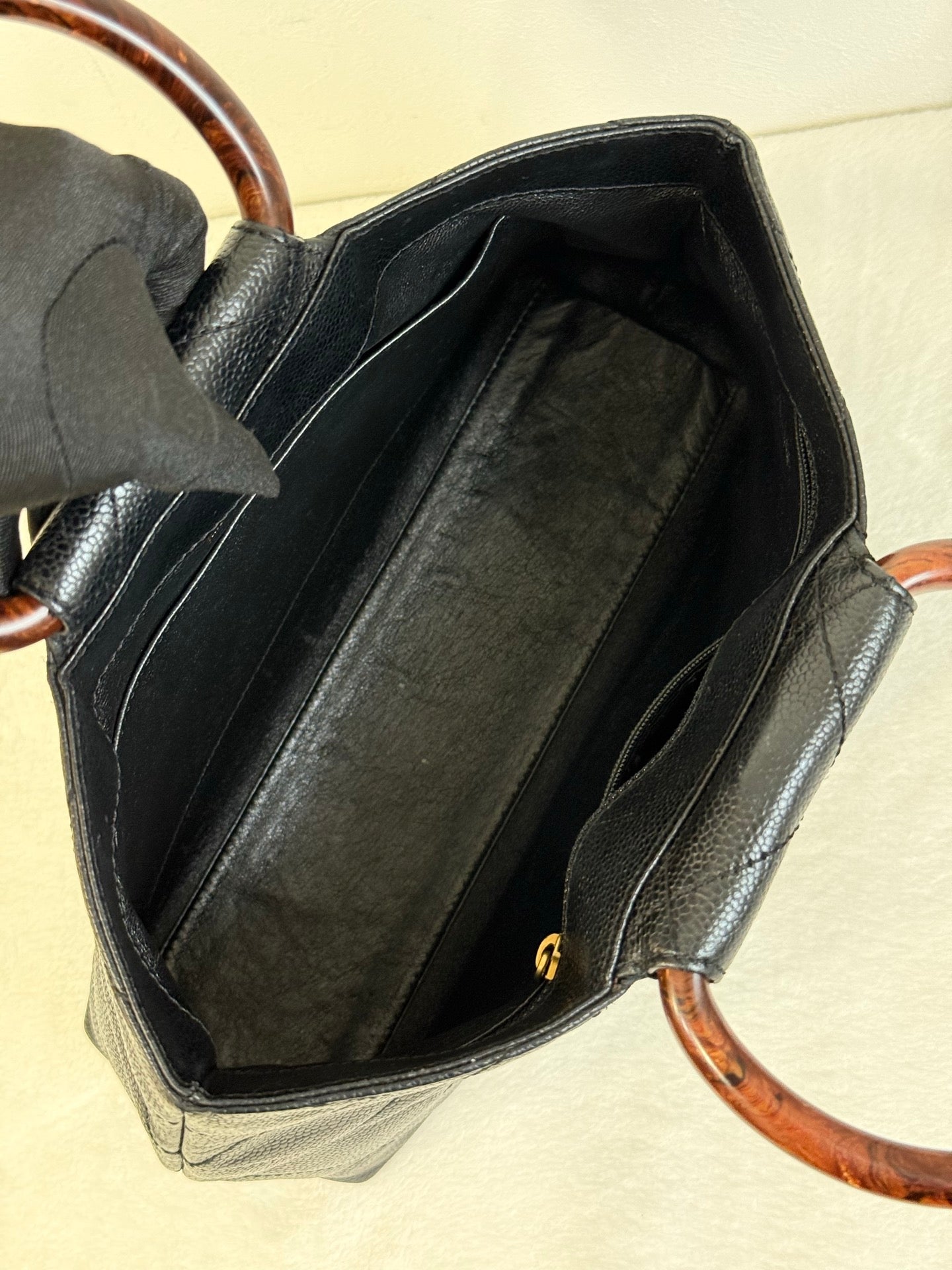 CHANEL Coco mark Cavier Wood Handle Bag