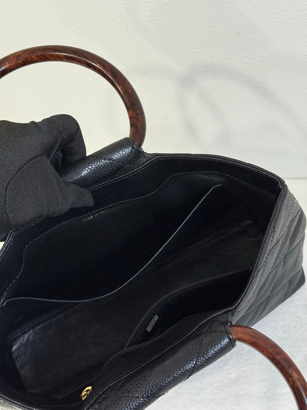 CHANEL Coco mark Cavier Wood Handle Bag