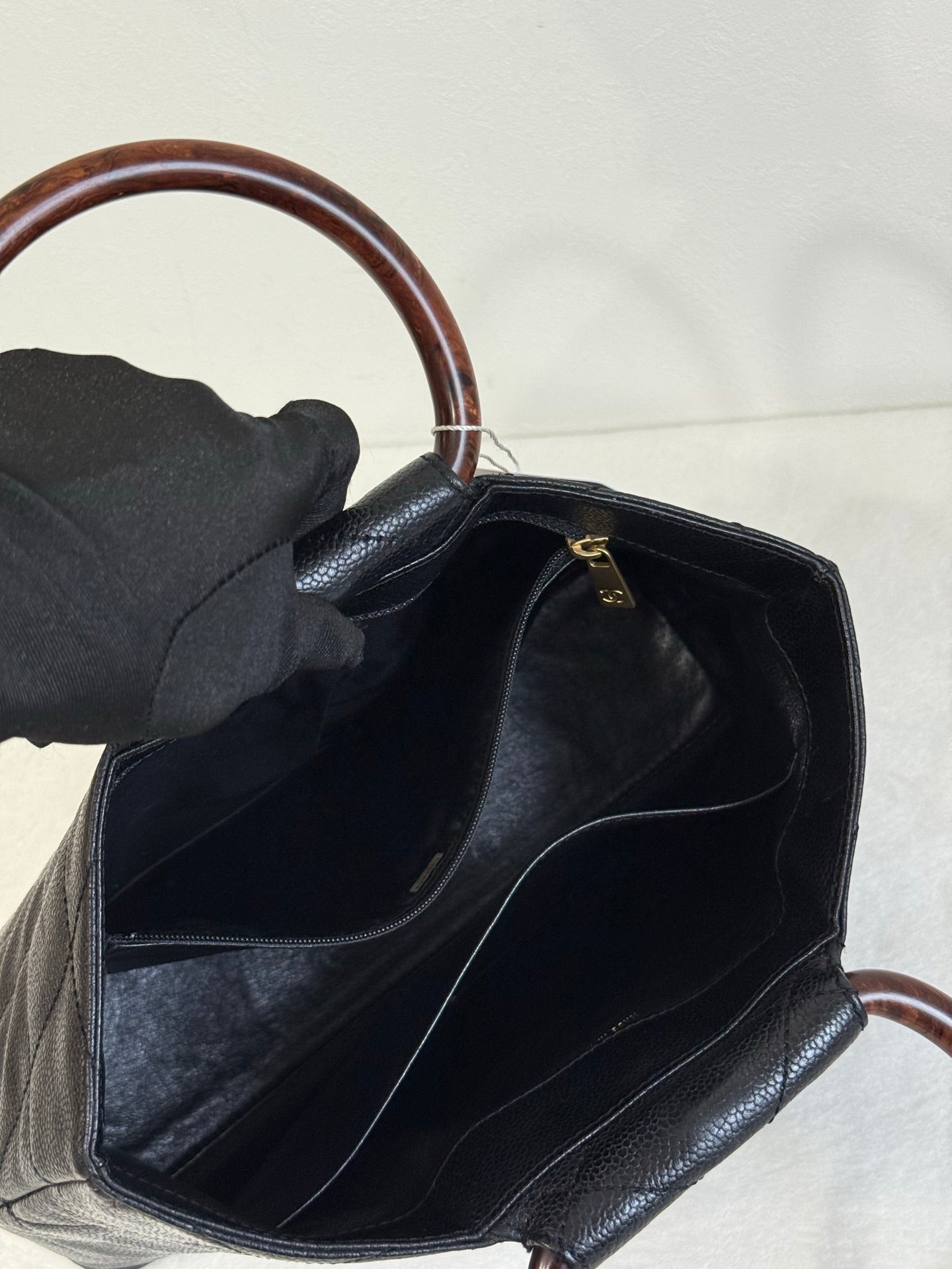 CHANEL Coco mark Cavier Wood Handle Bag