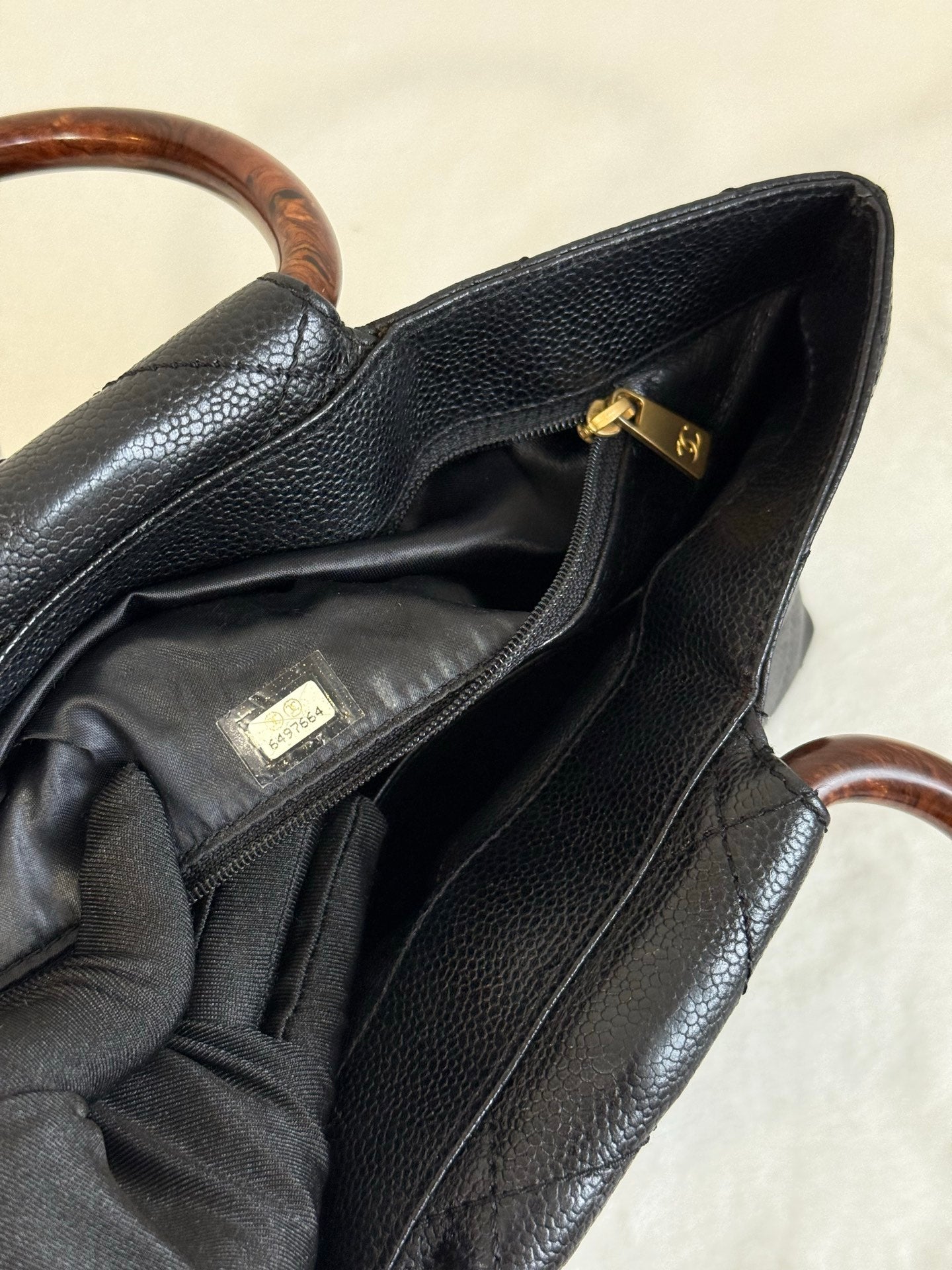 CHANEL Coco mark Cavier Wood Handle Bag