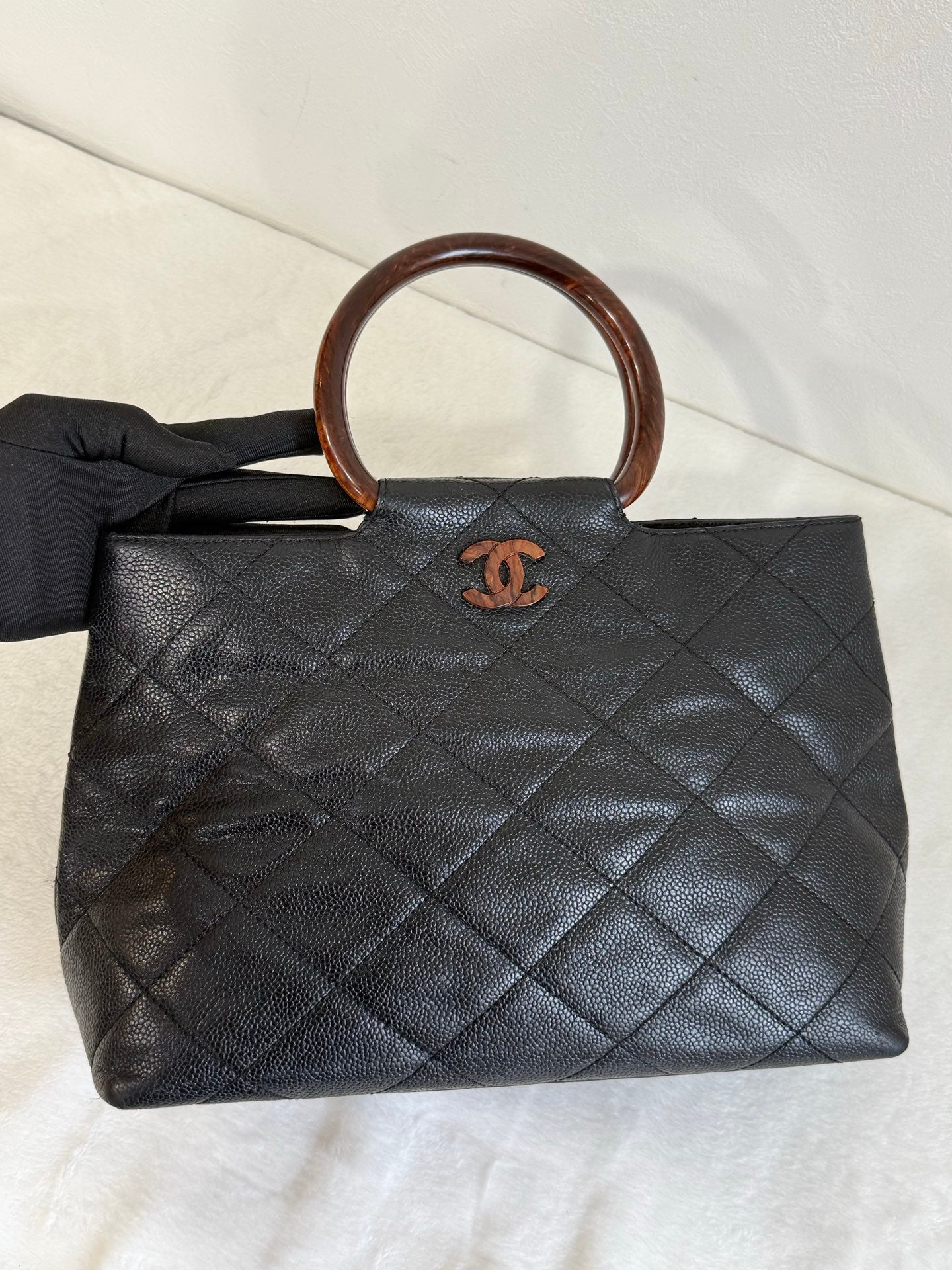 CHANEL Coco mark Cavier Wood Handle Bag