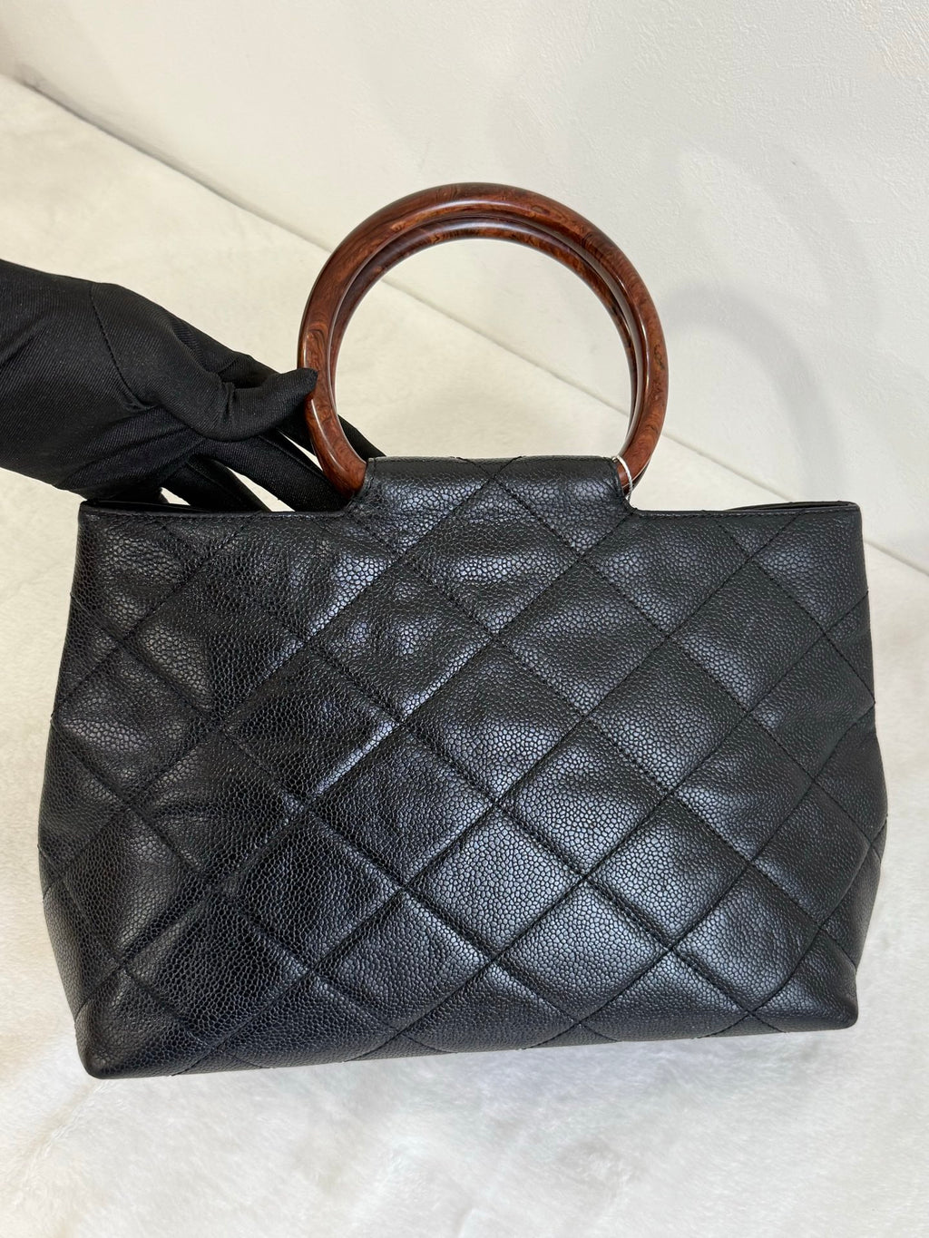 CHANEL Coco mark Cavier Wood Handle Bag