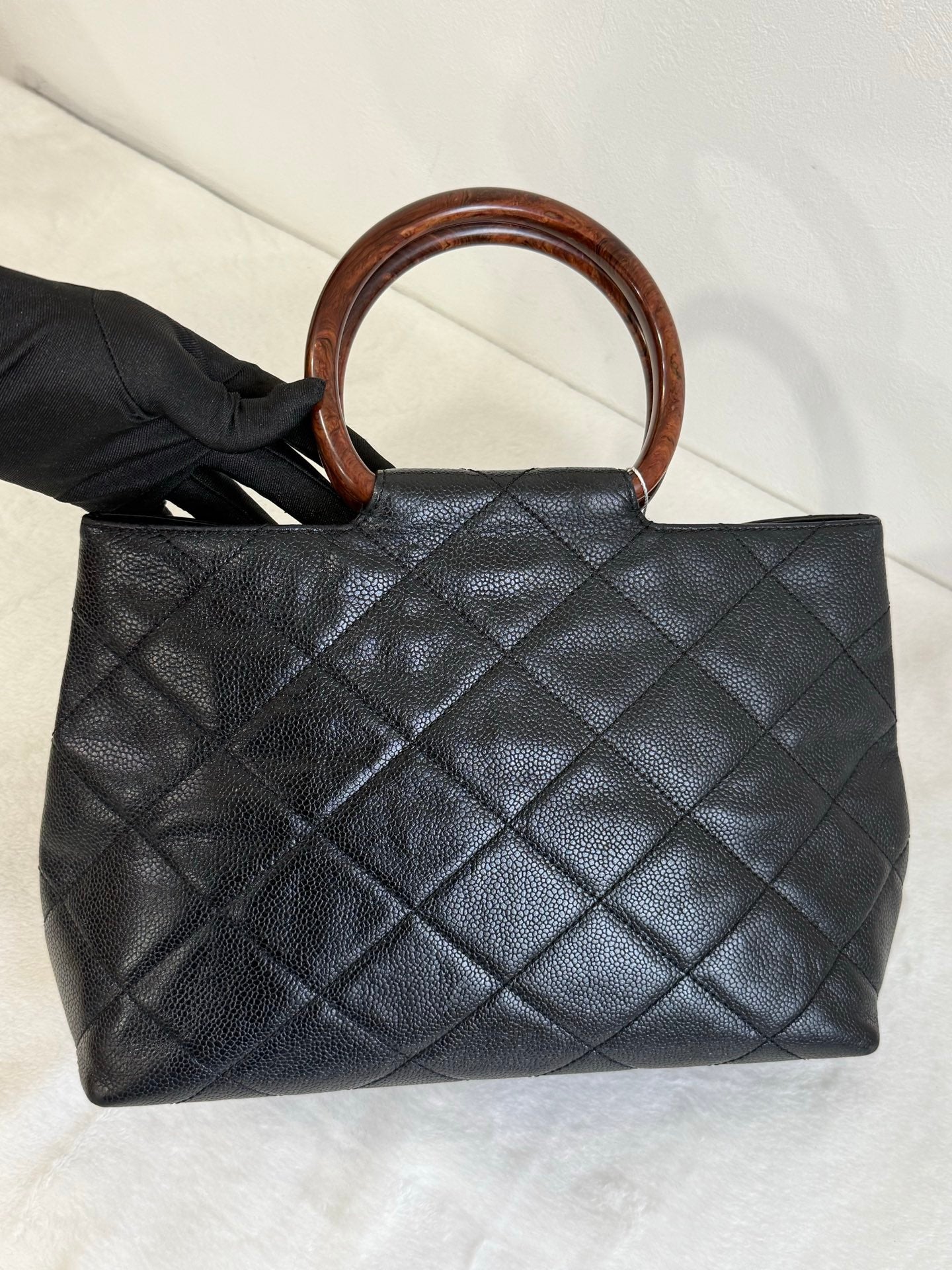 CHANEL Coco mark Cavier Wood Handle Bag