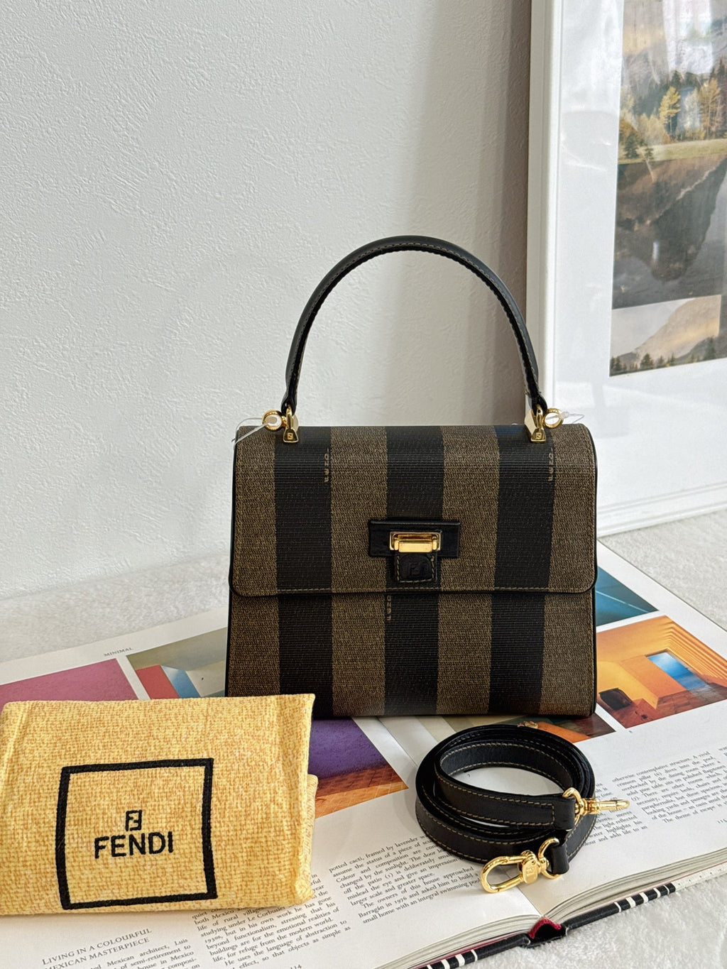 FENDI  Mini Kelly Style Pequin Stripe Shoulder bag