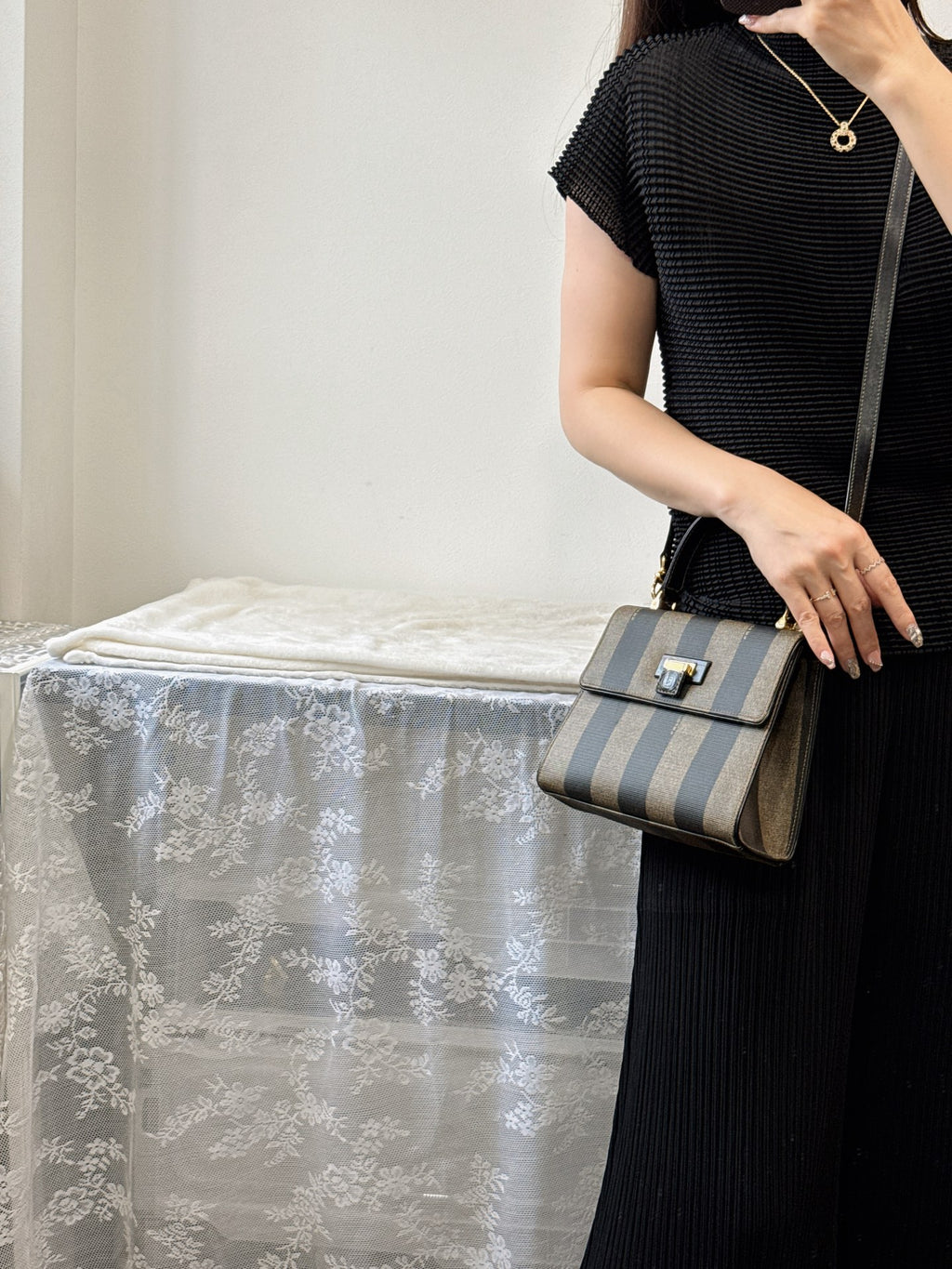 FENDI  Mini Kelly Style Pequin Stripe Shoulder bag