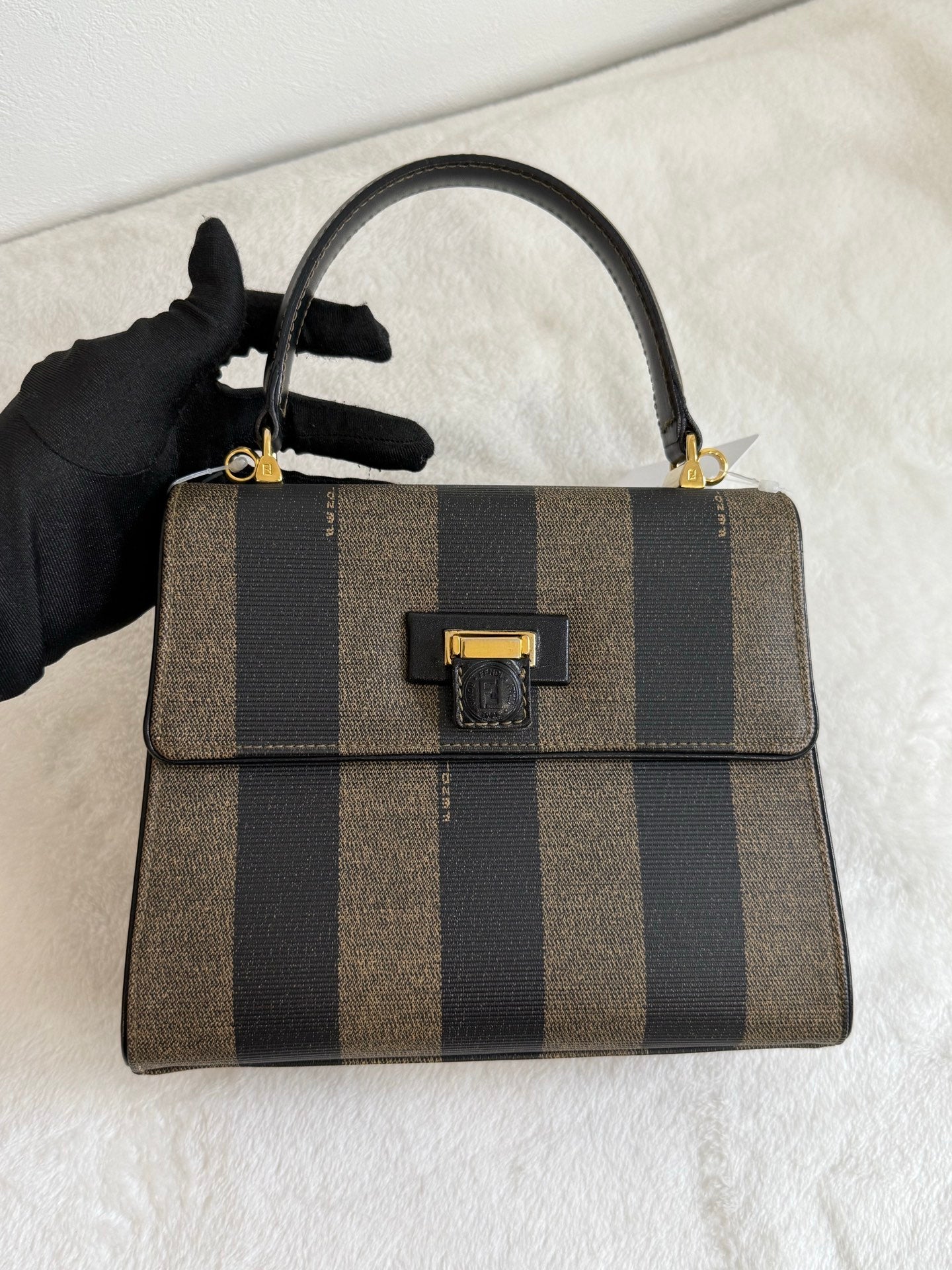 FENDI  Mini Kelly Style Pequin Stripe Shoulder bag