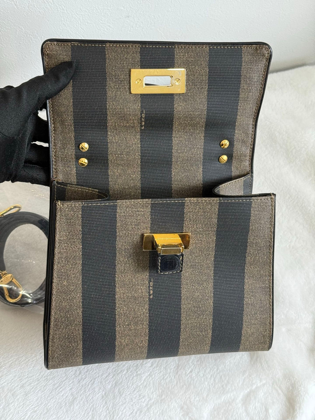 FENDI  Mini Kelly Style Pequin Stripe Shoulder bag