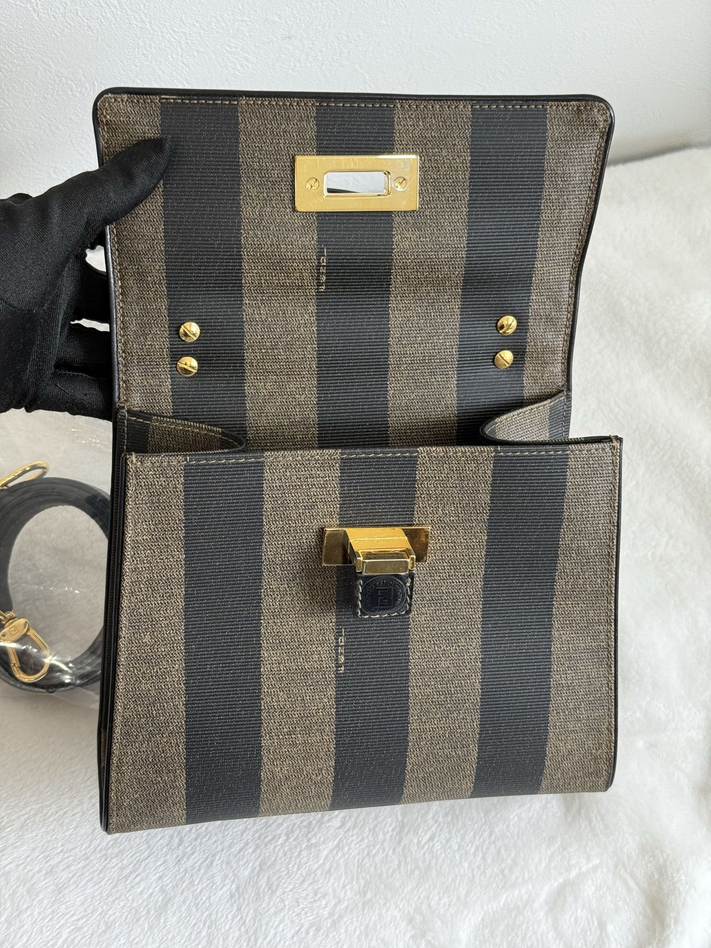 FENDI  Mini Kelly Style Pequin Stripe Shoulder bag