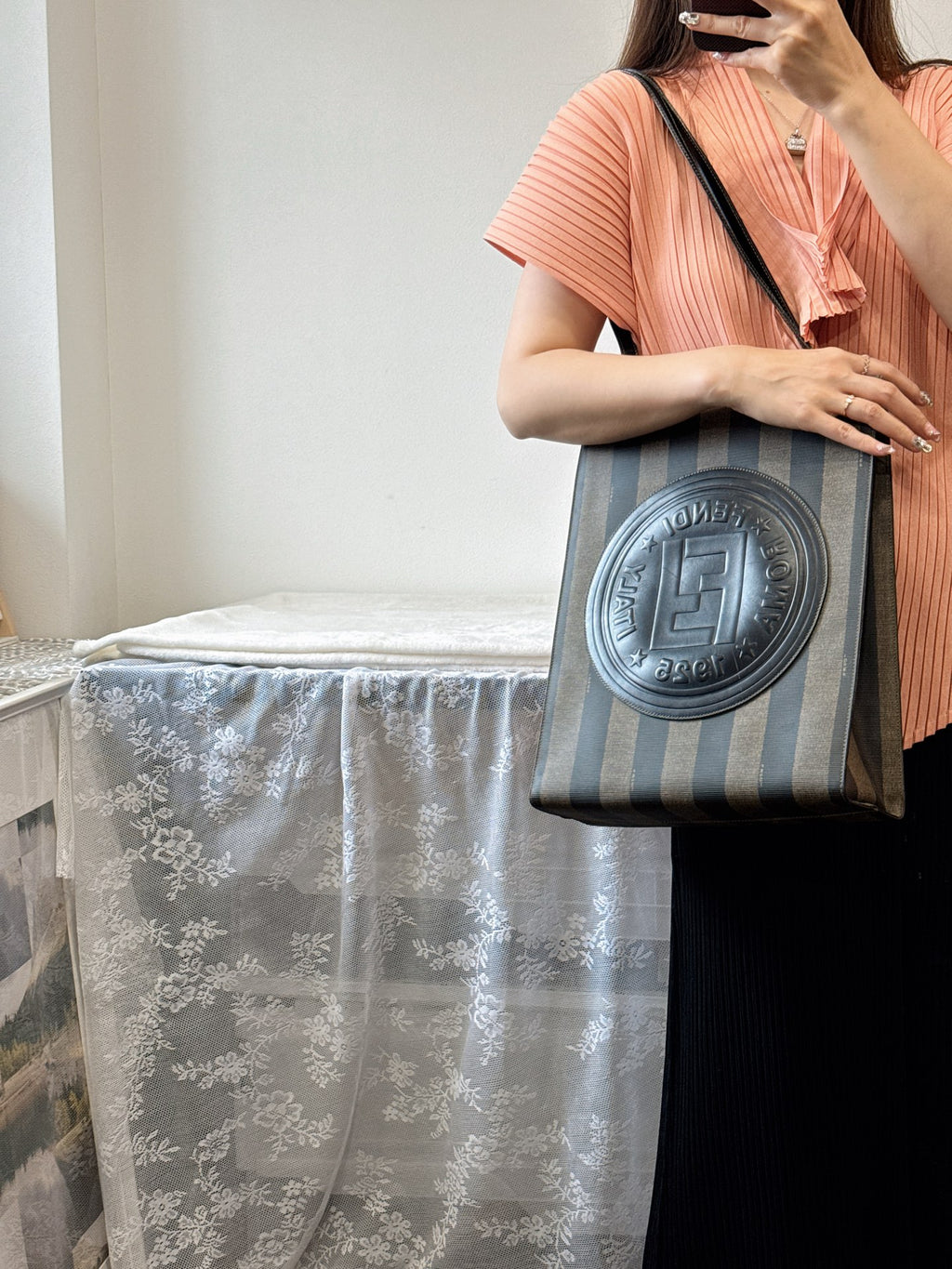 FENDI Pequin Stripe Pochette Bag