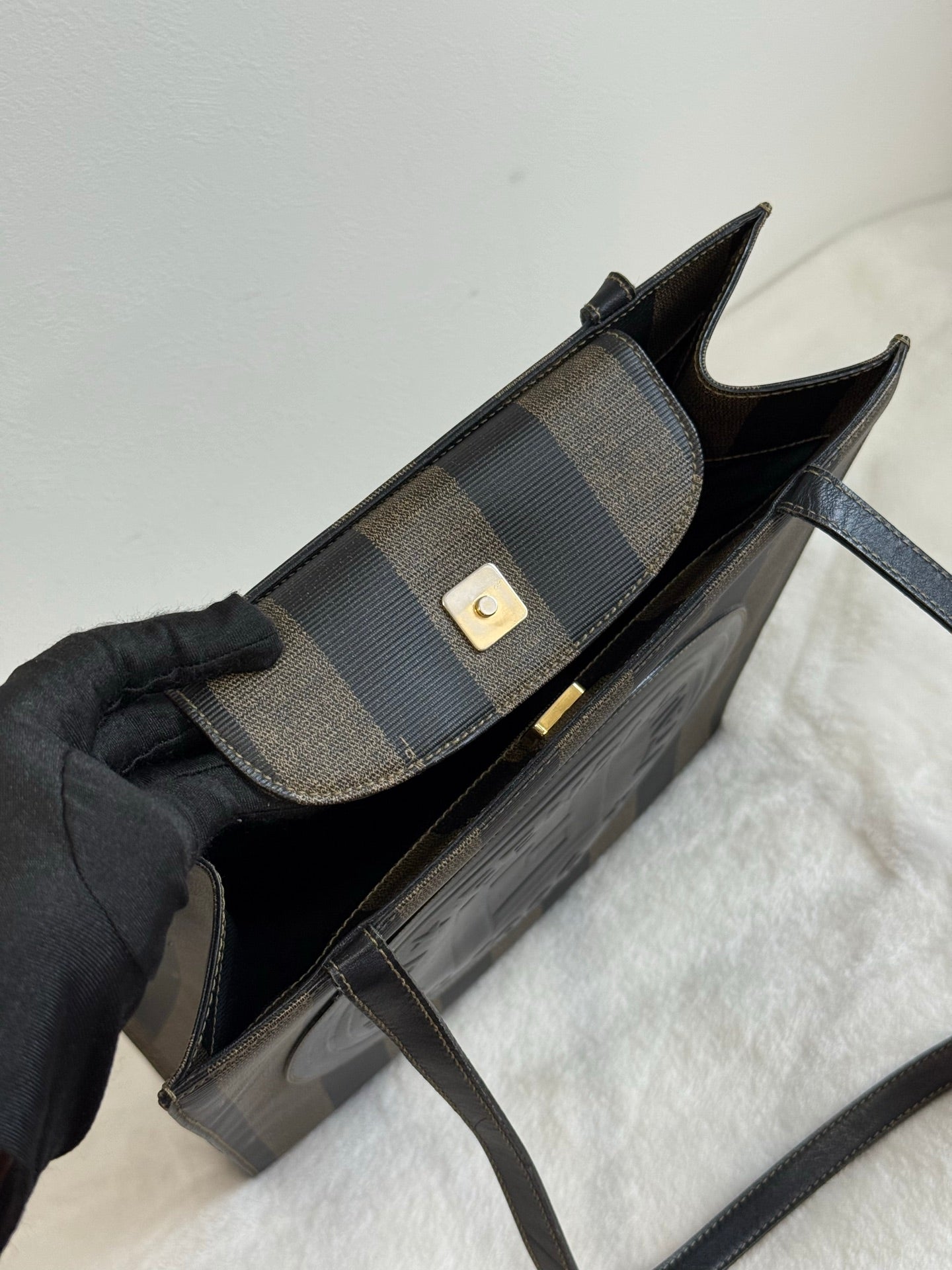 FENDI Pequin Stripe Pochette Bag