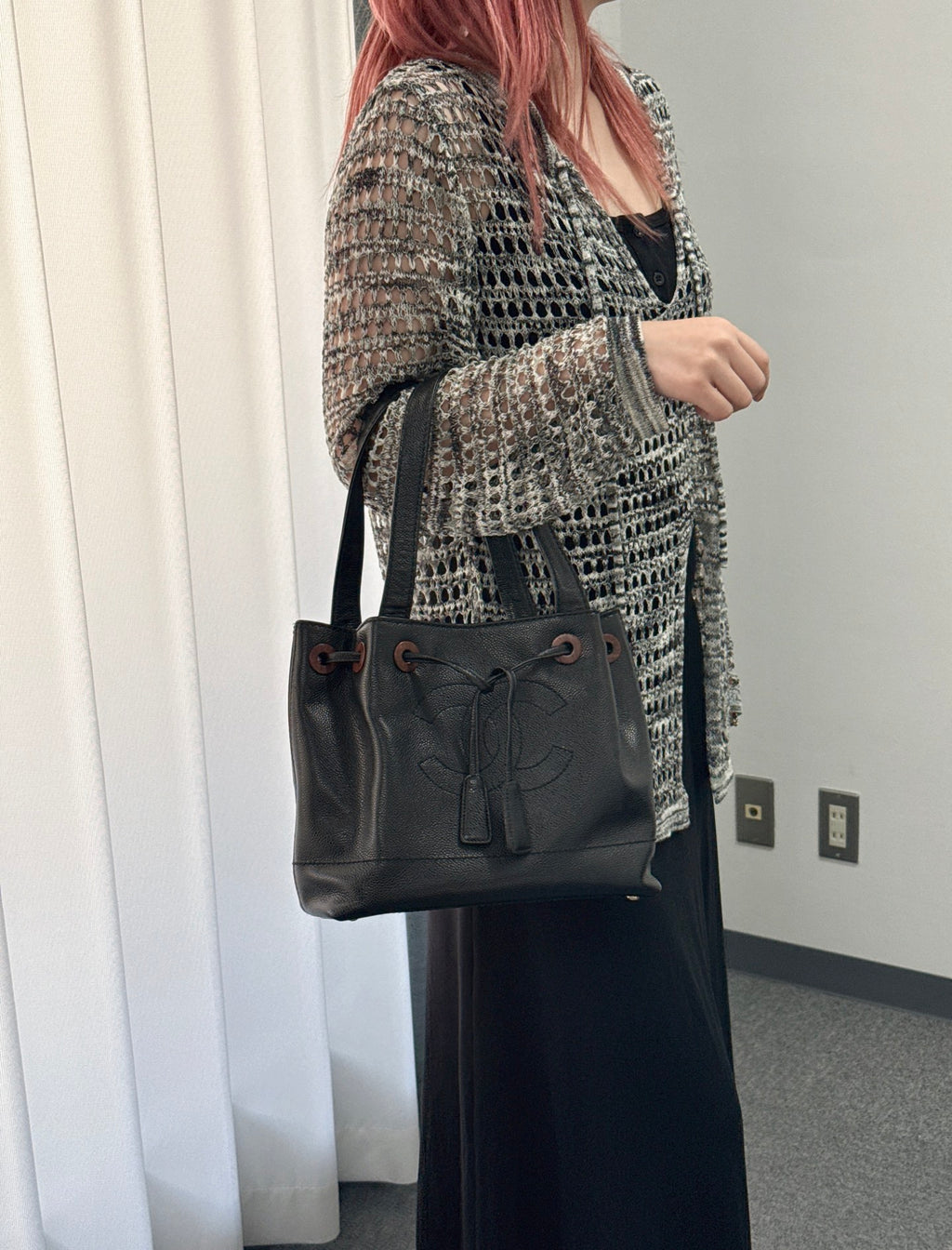 CHANEL Cavier Drawstring Bucket Bag