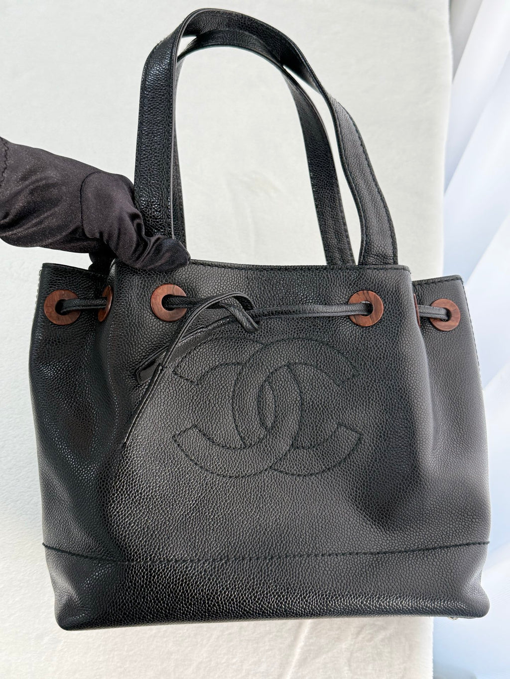 CHANEL Cavier Drawstring Bucket Bag