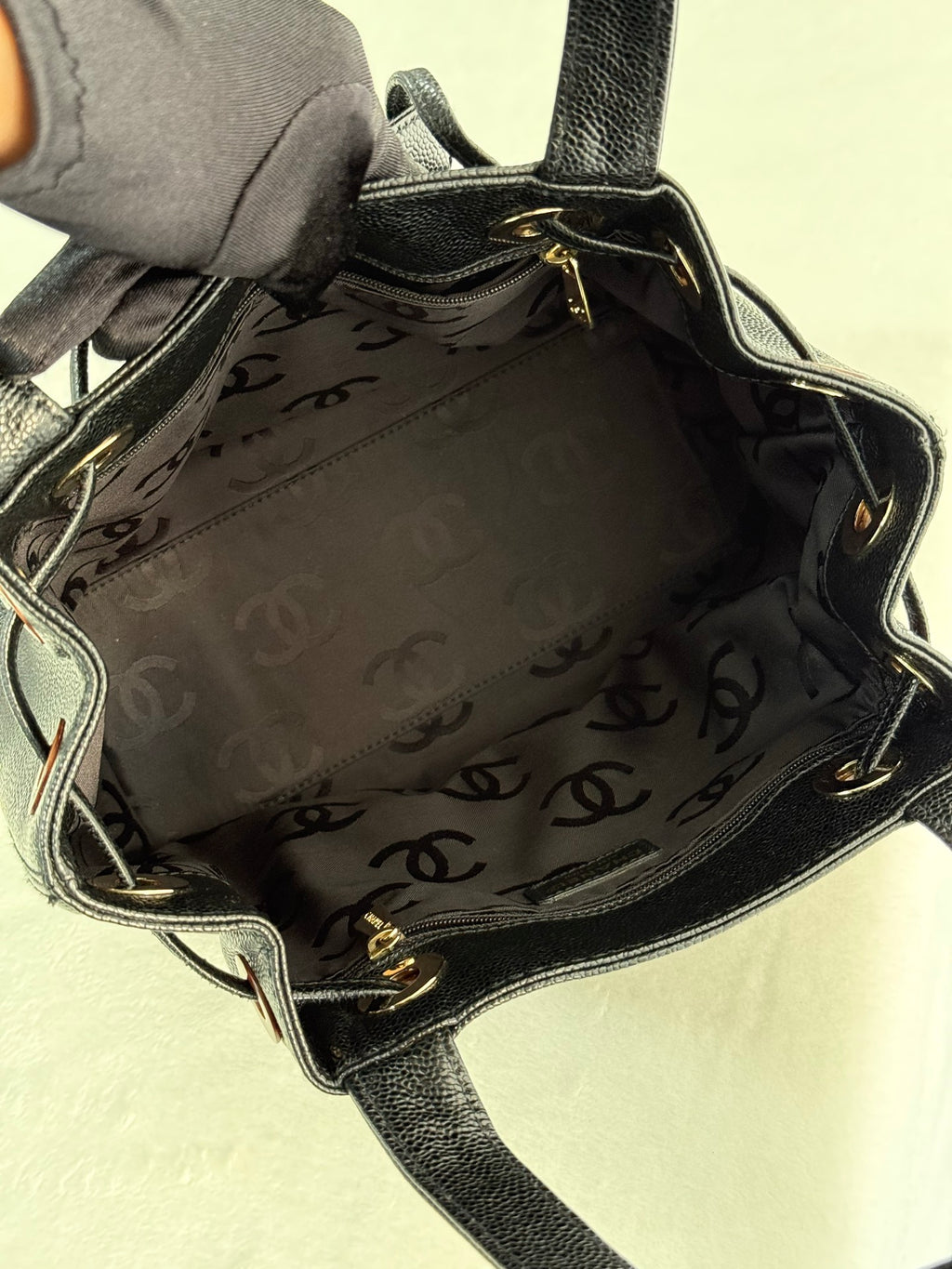 CHANEL Cavier Drawstring Bucket Bag