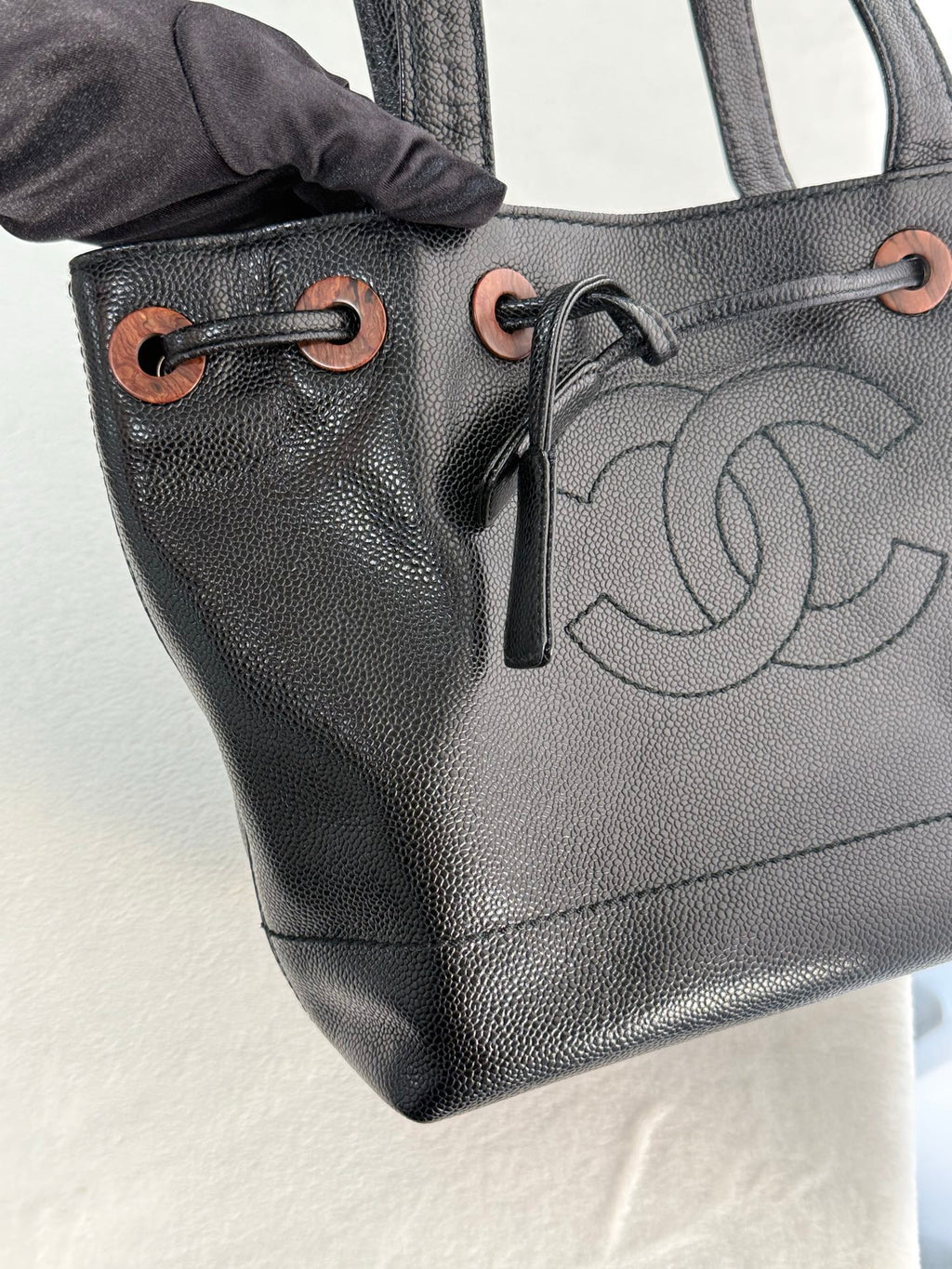 CHANEL Cavier Drawstring Bucket Bag