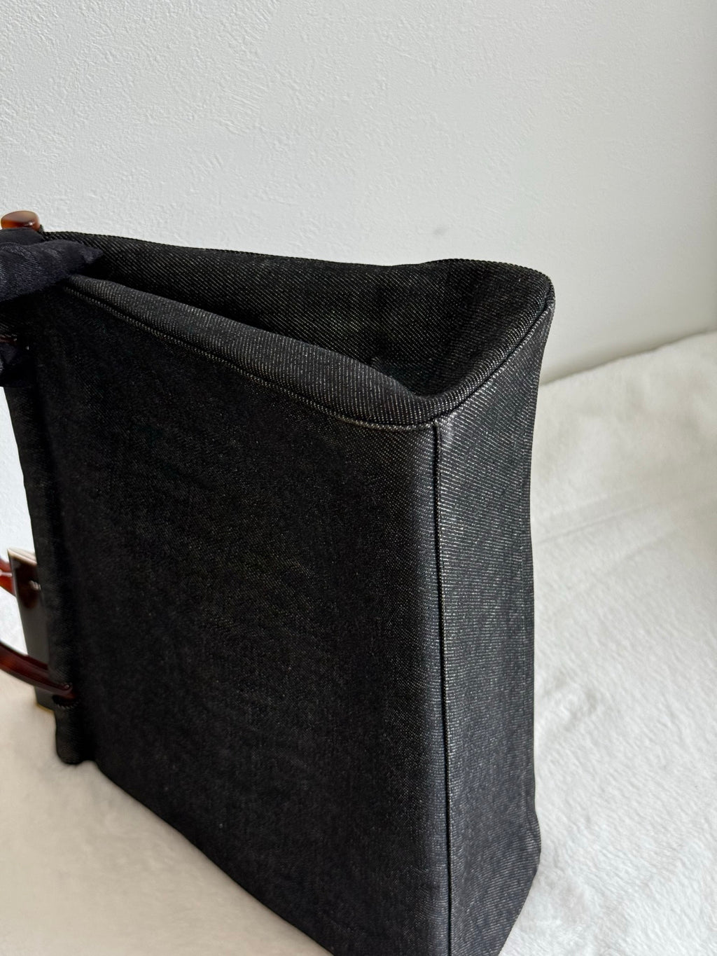 CHANEL Tortoiseshell-handle Denim Hand Bag