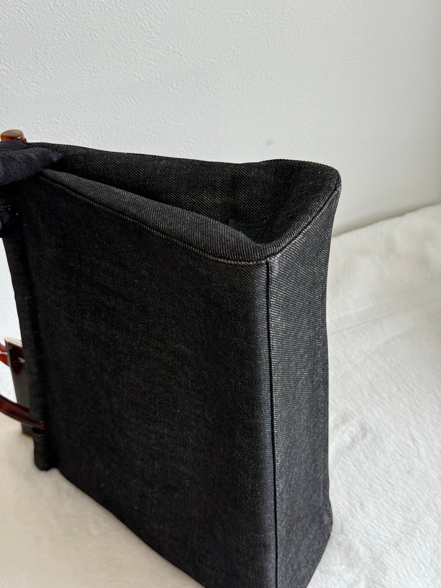 CHANEL Tortoiseshell-handle Denim Hand Bag