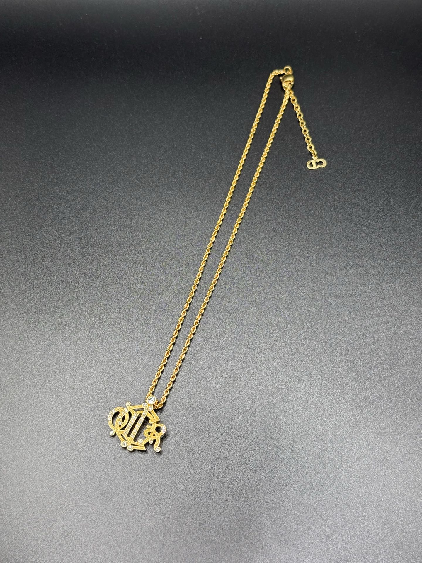 DIOR Vintage Necklace Rhinestone Emblem Logo