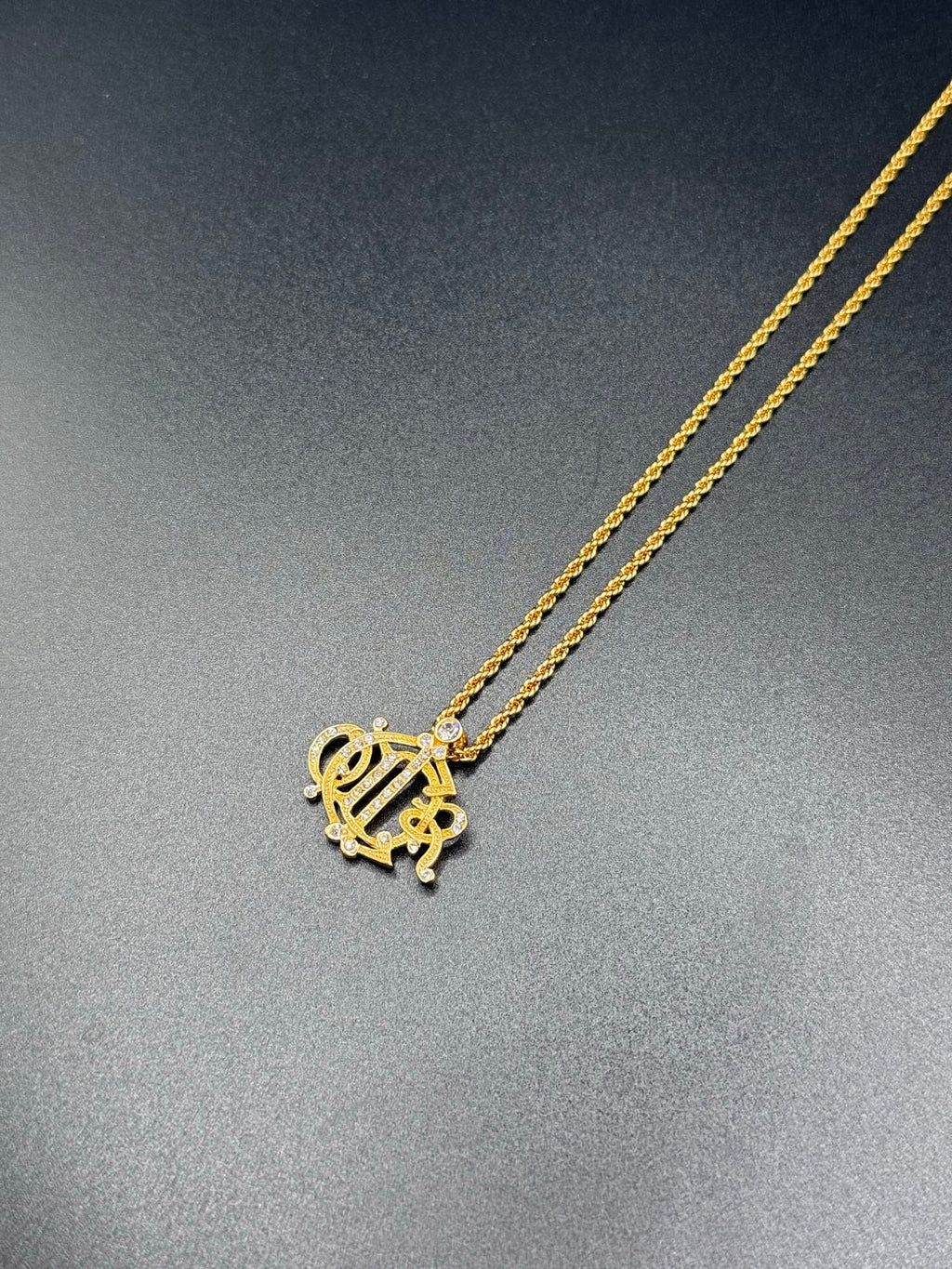 DIOR Vintage Necklace Rhinestone Emblem Logo