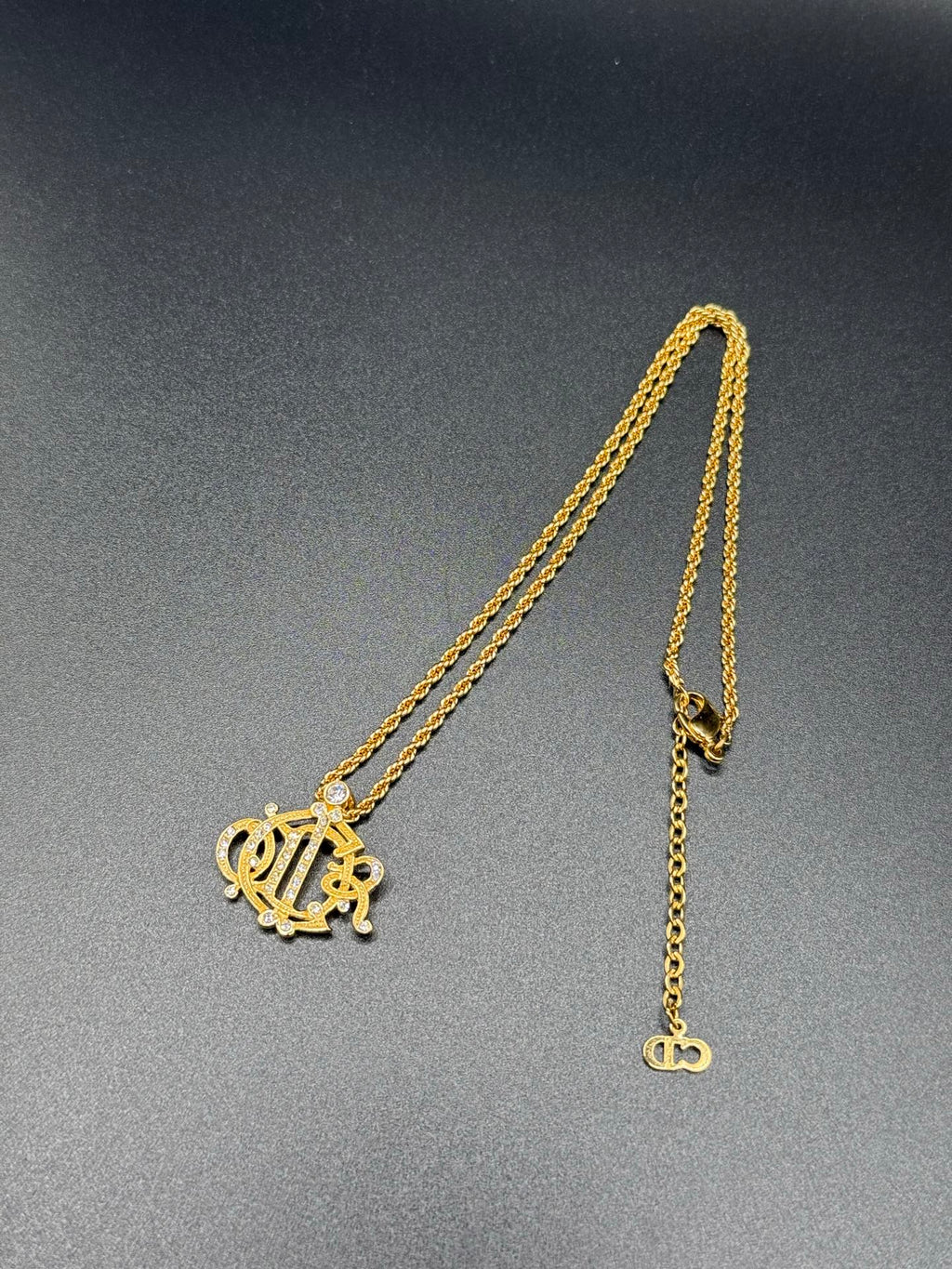 DIOR Vintage Necklace Rhinestone Emblem Logo