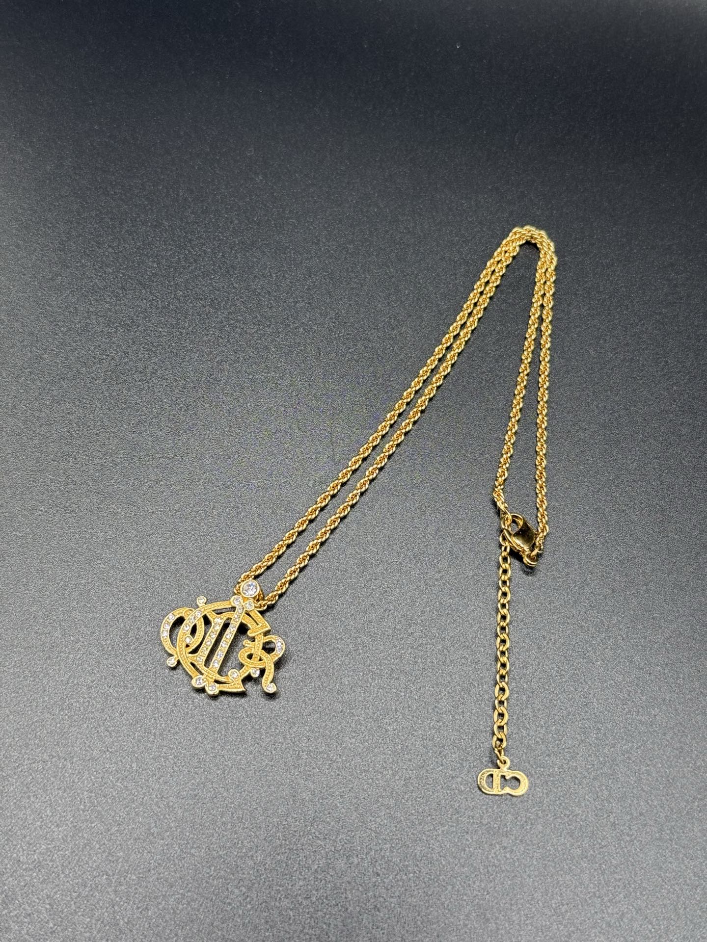 DIOR Vintage Necklace Rhinestone Emblem Logo