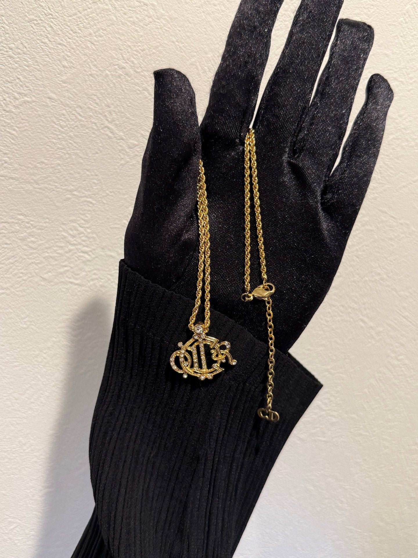 DIOR Vintage Necklace Rhinestone Emblem Logo