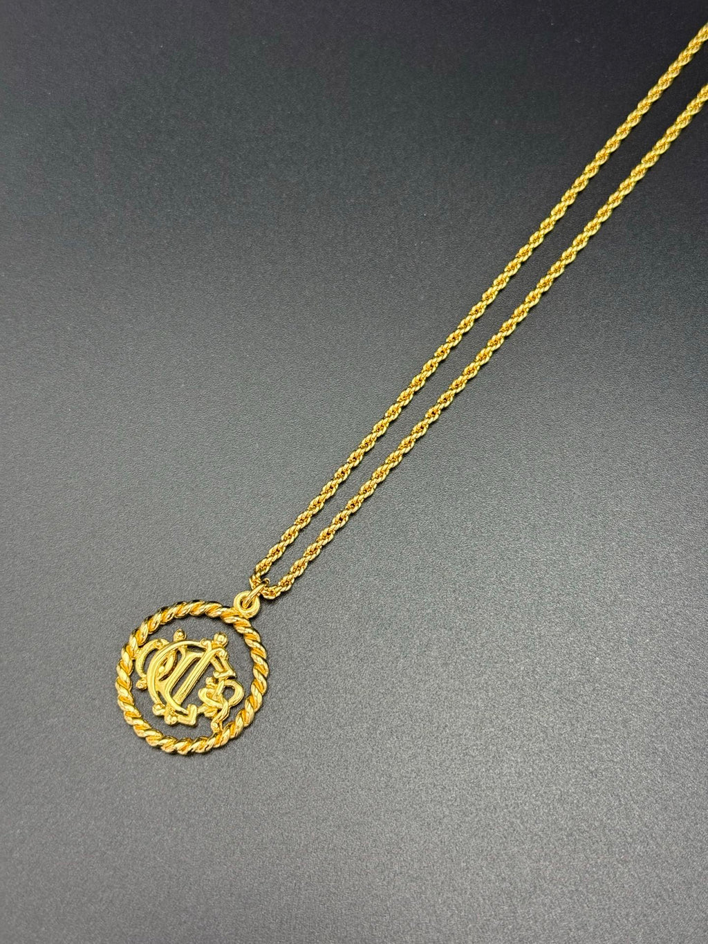 DIOR Vintage Necklace Rhinestone Emblem Logo