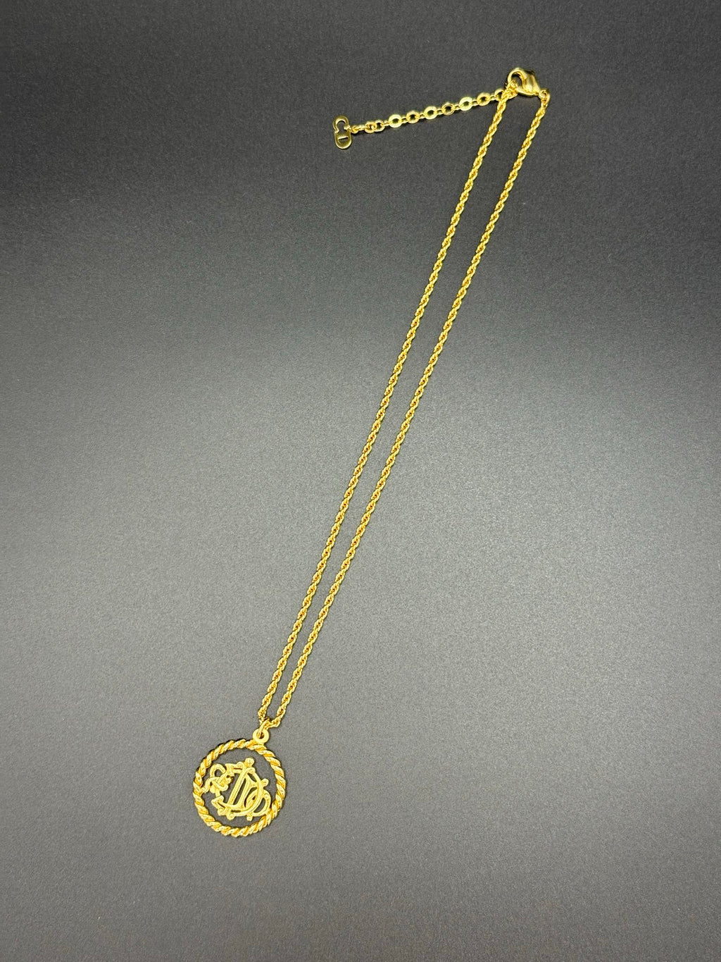 DIOR Vintage Necklace Rhinestone Emblem Logo