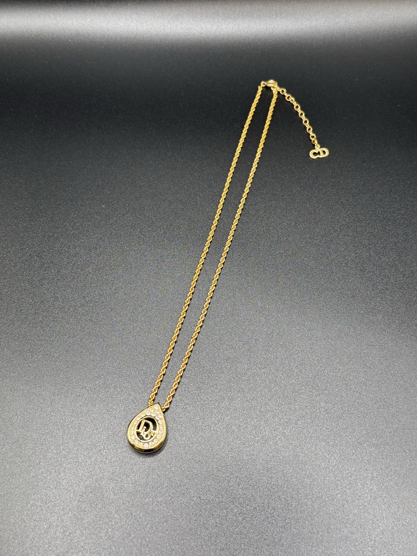 DIOR Vintage Necklace Rhinestone Logo