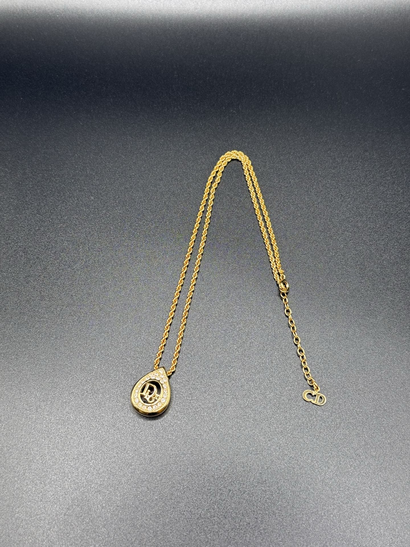DIOR Vintage Necklace Rhinestone Logo