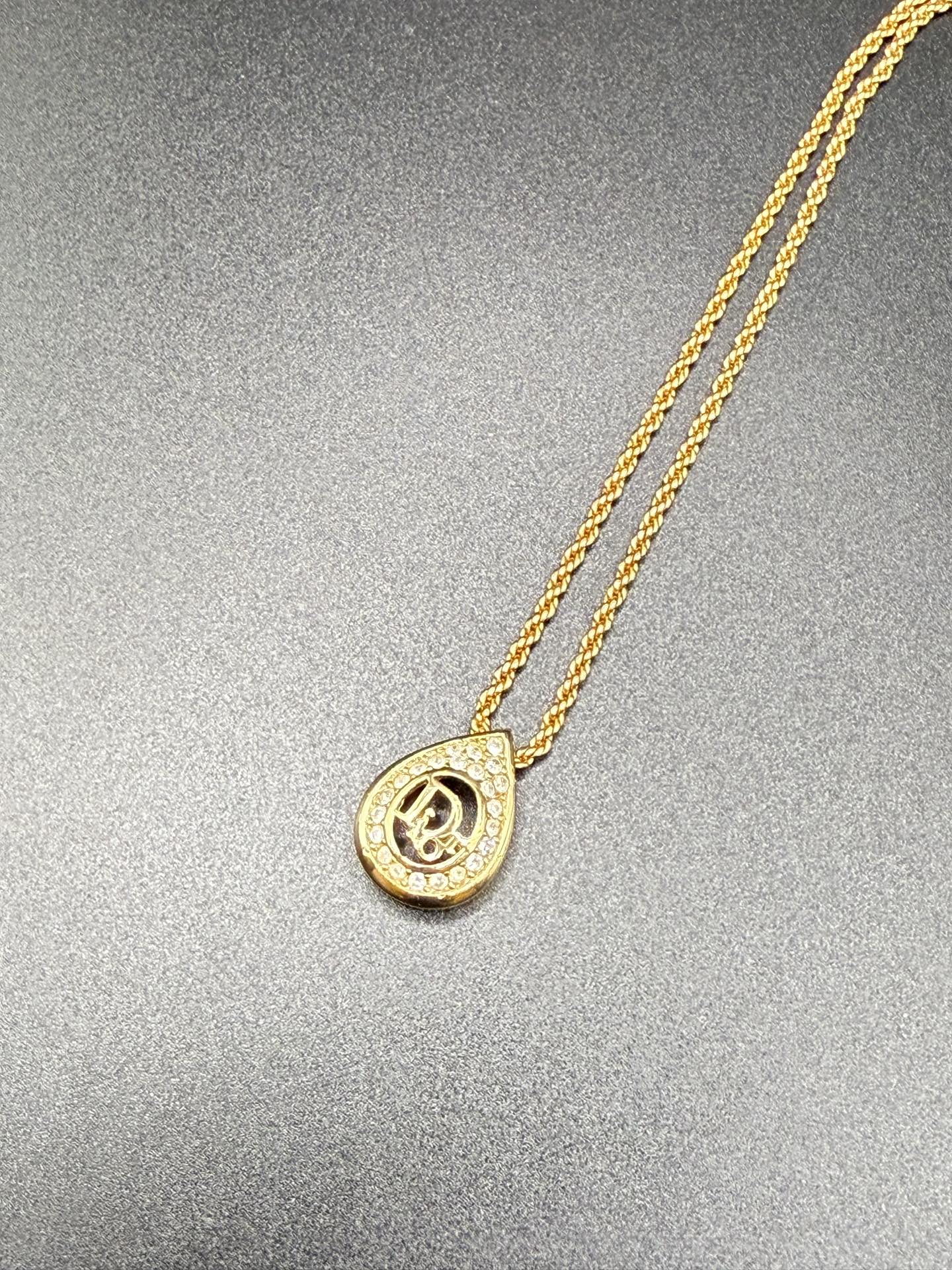 DIOR Vintage Necklace Rhinestone Logo