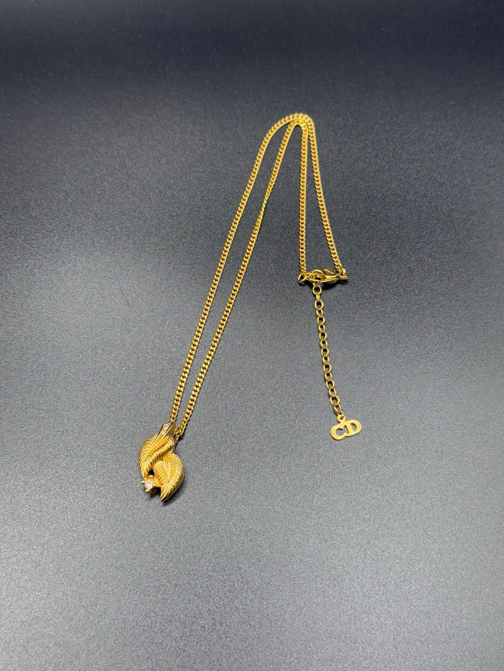 DIOR Vintage Necklace Leaves Shape Rhinestone