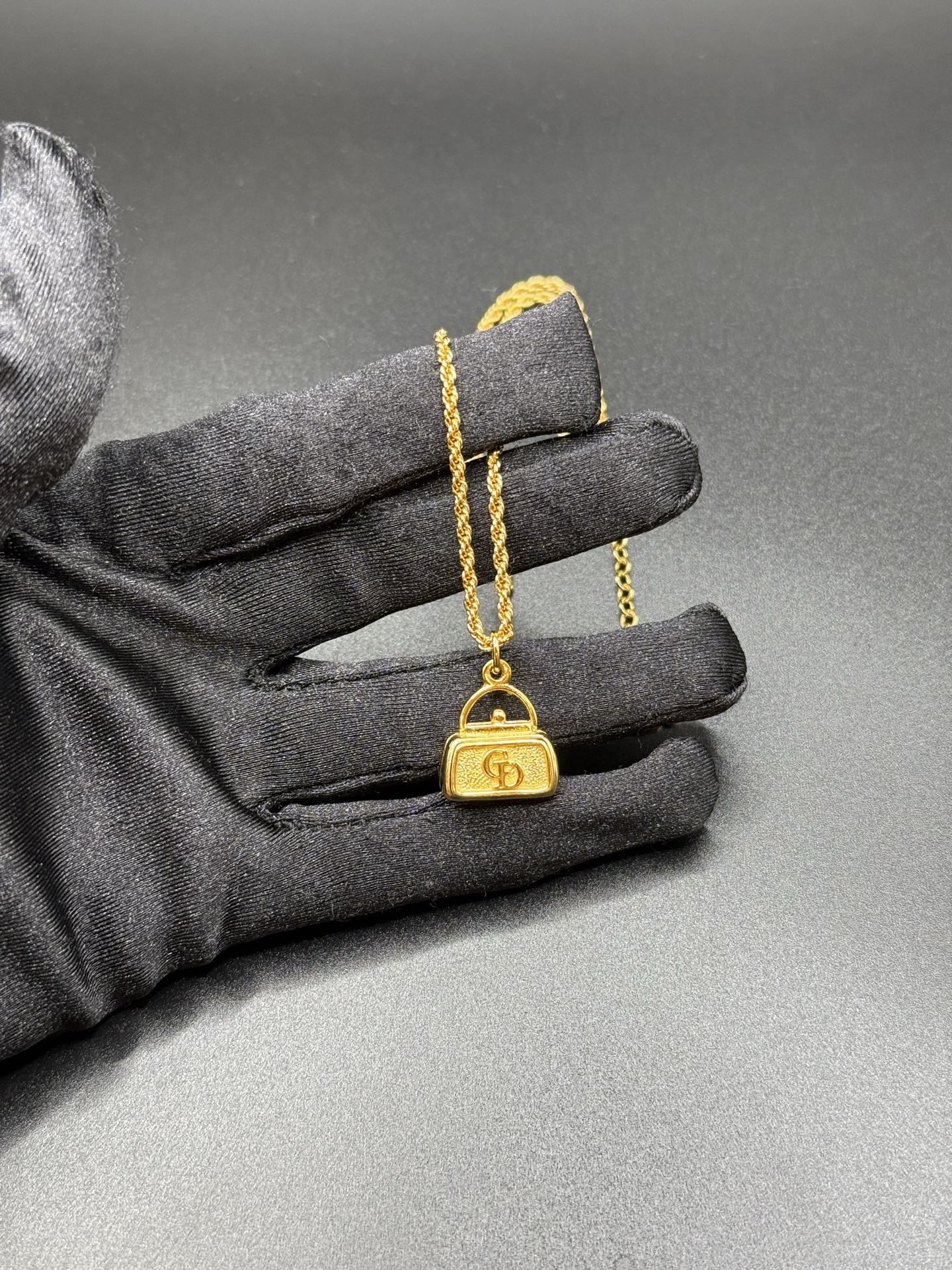 DIOR Vintage Necklace Handbag Shape Logo