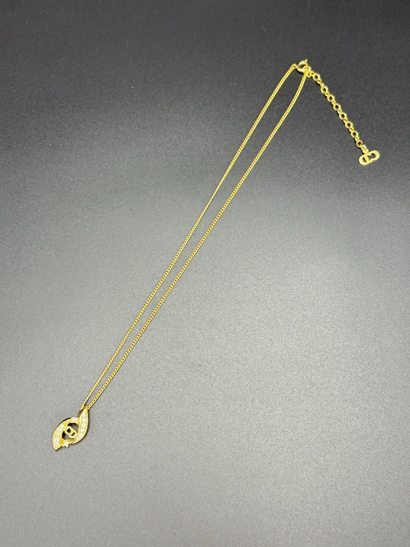 DIOR Vintage Rhinestone Logo Necklace