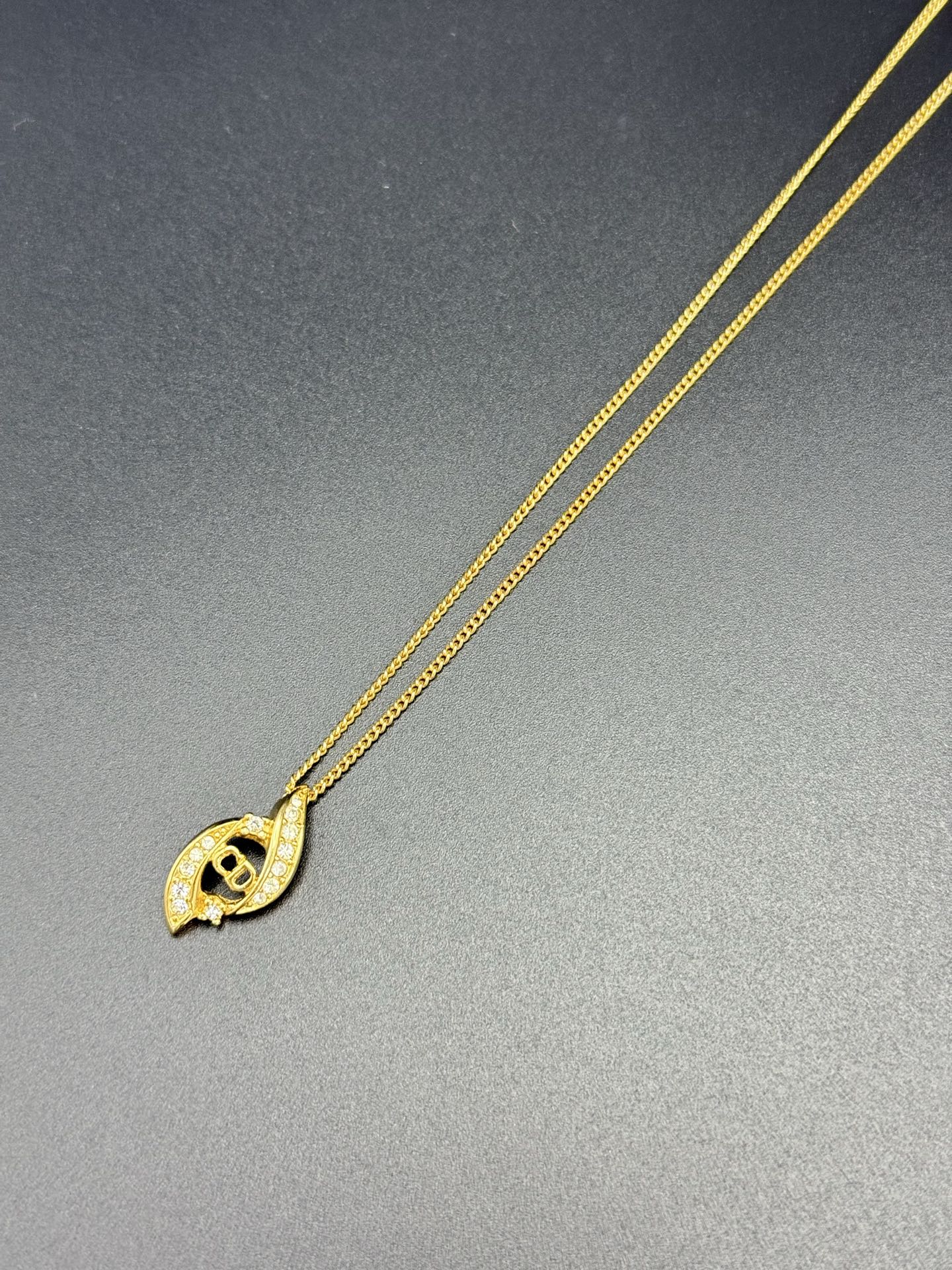 DIOR Vintage Rhinestone Logo Necklace
