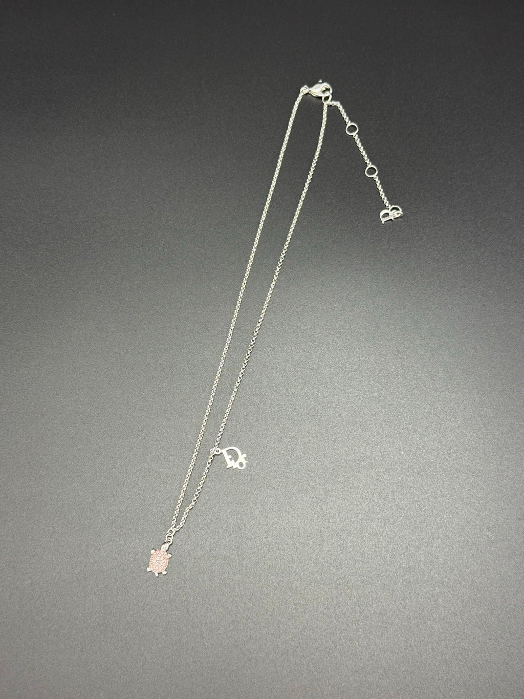 DIOR Vintage Rhinestone Necklace Turtle Logo