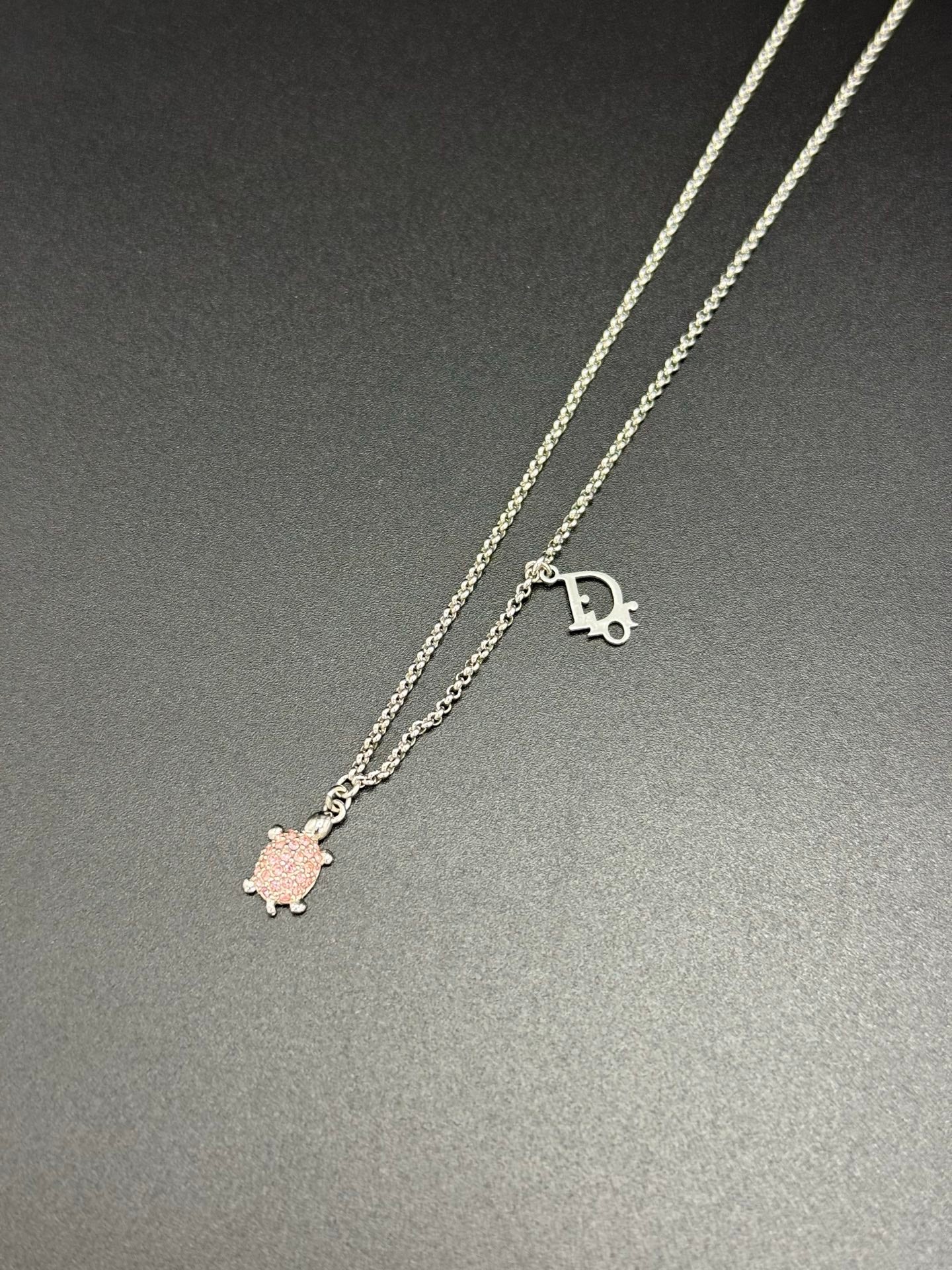 DIOR Vintage Rhinestone Necklace Turtle Logo