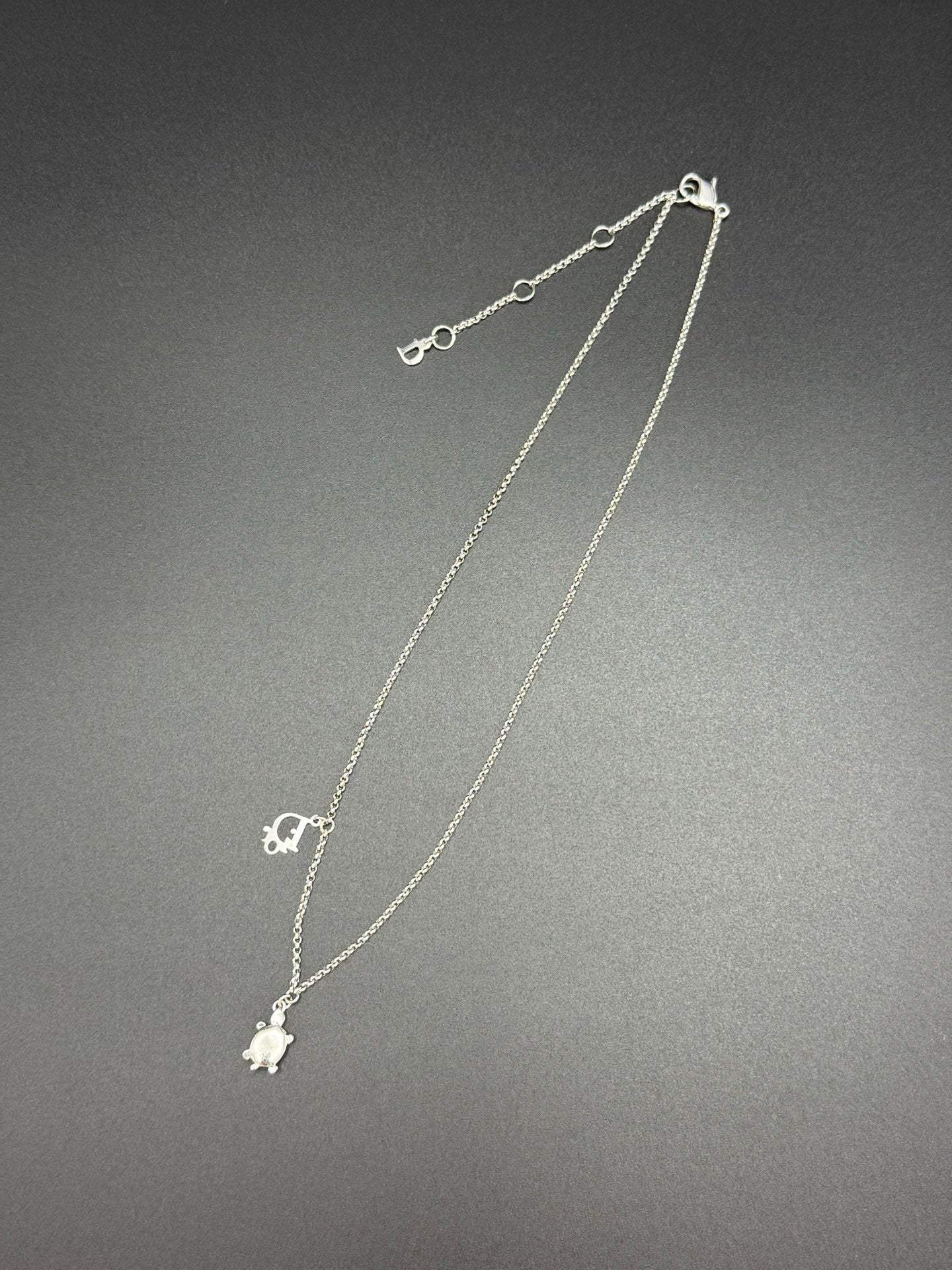 DIOR Vintage Rhinestone Necklace Turtle Logo