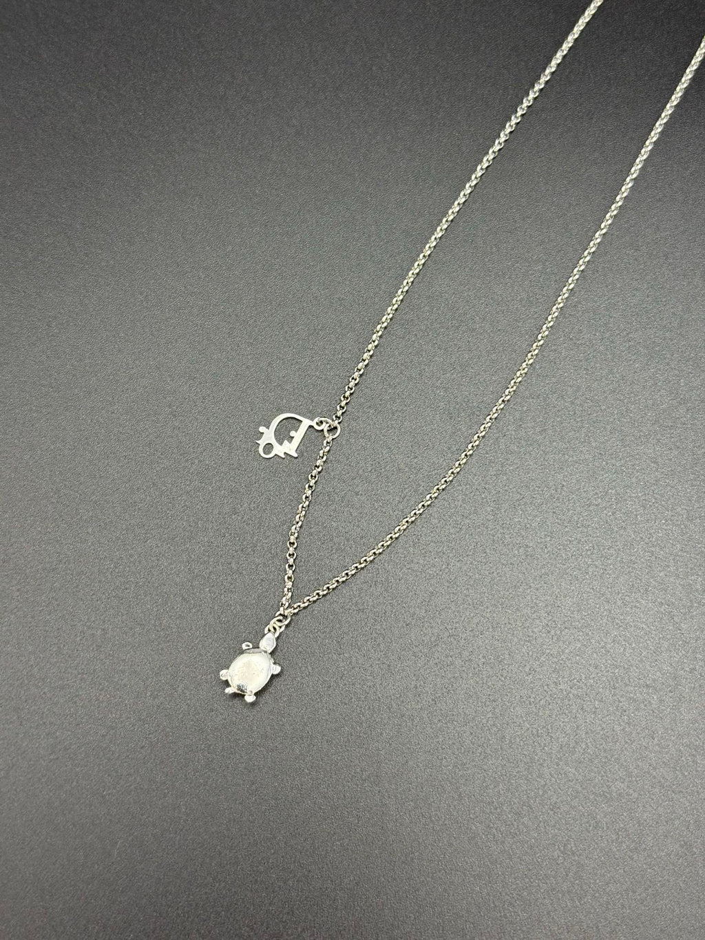 DIOR Vintage Rhinestone Necklace Turtle Logo