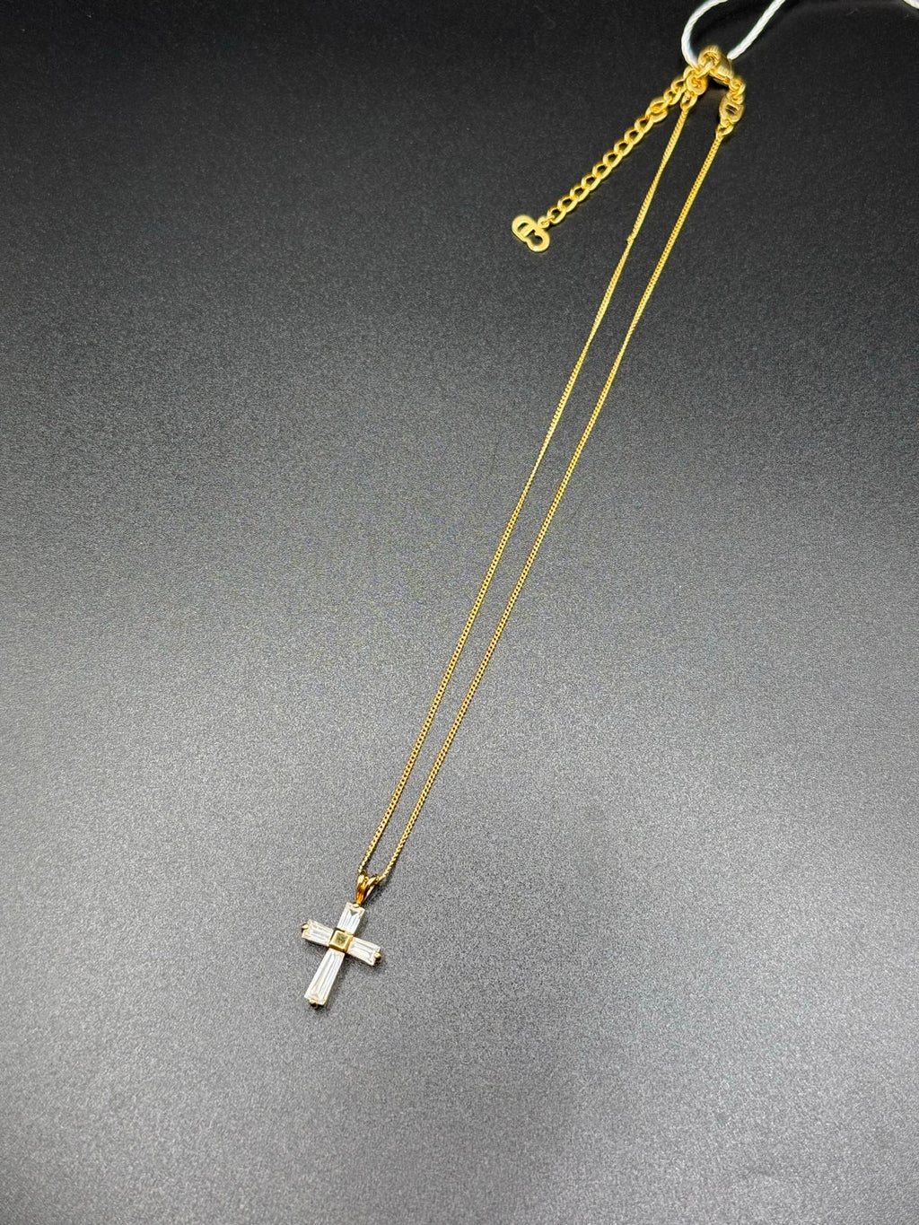 DIOR Vintage Rhinestone Cross Necklace Rare