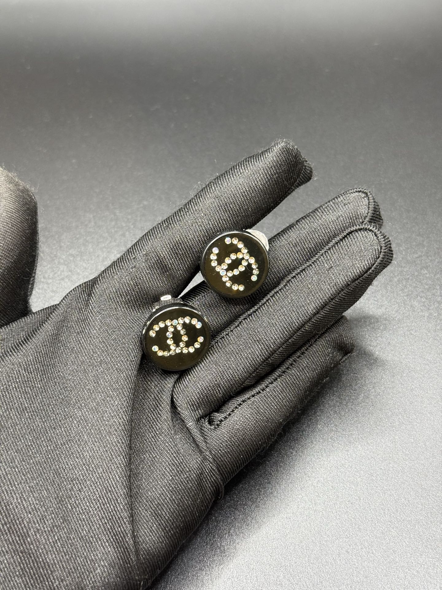 CHANEL Double-C Rhinestone Clip On Earring