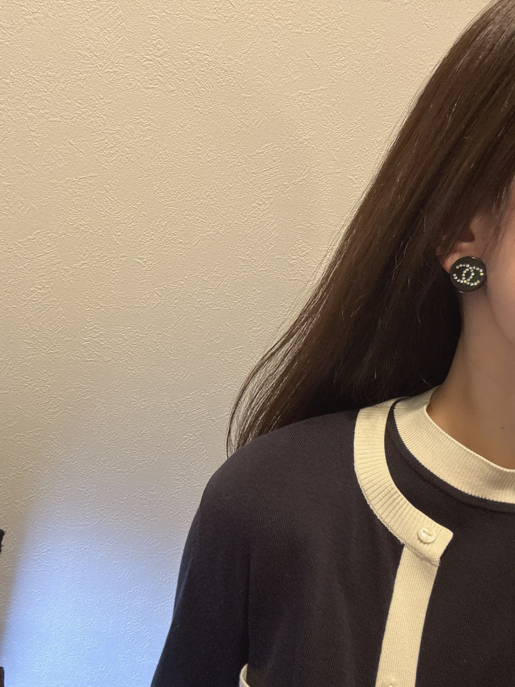 CHANEL Double-C Rhinestone Clip On Earring