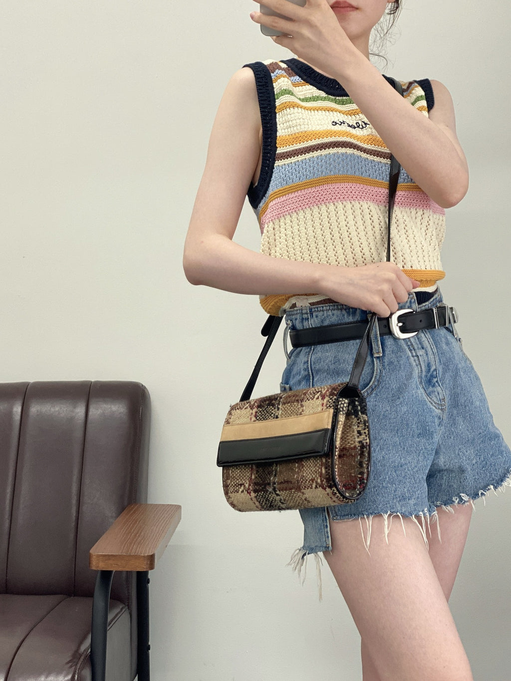 BURBERRY Tweed-check  Shoulder bag