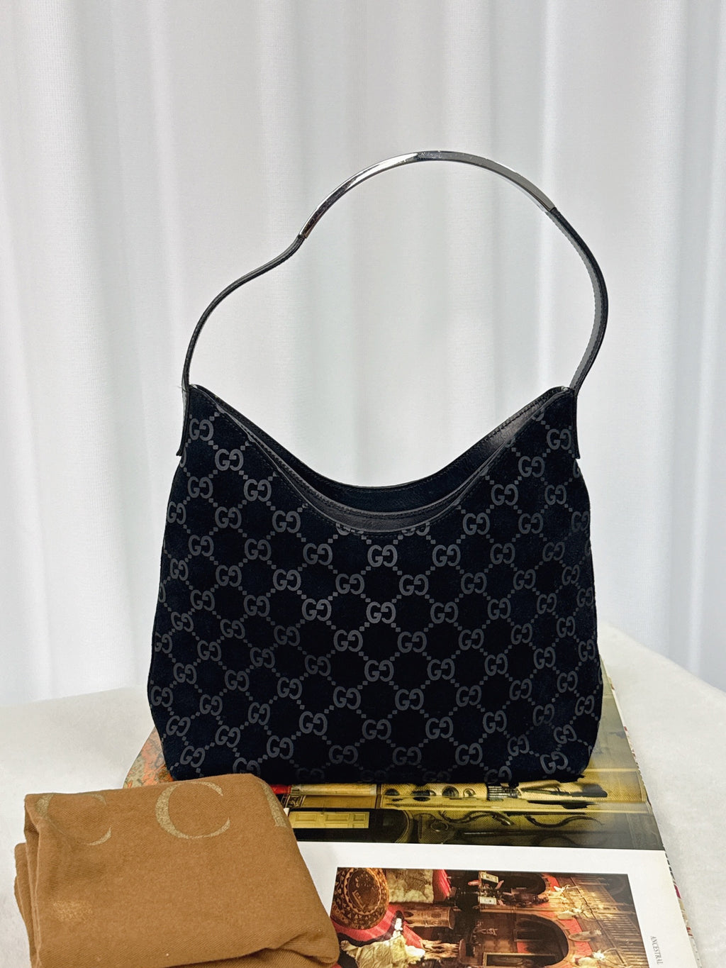 GUCCI Suede Shoulder Hobo Bag