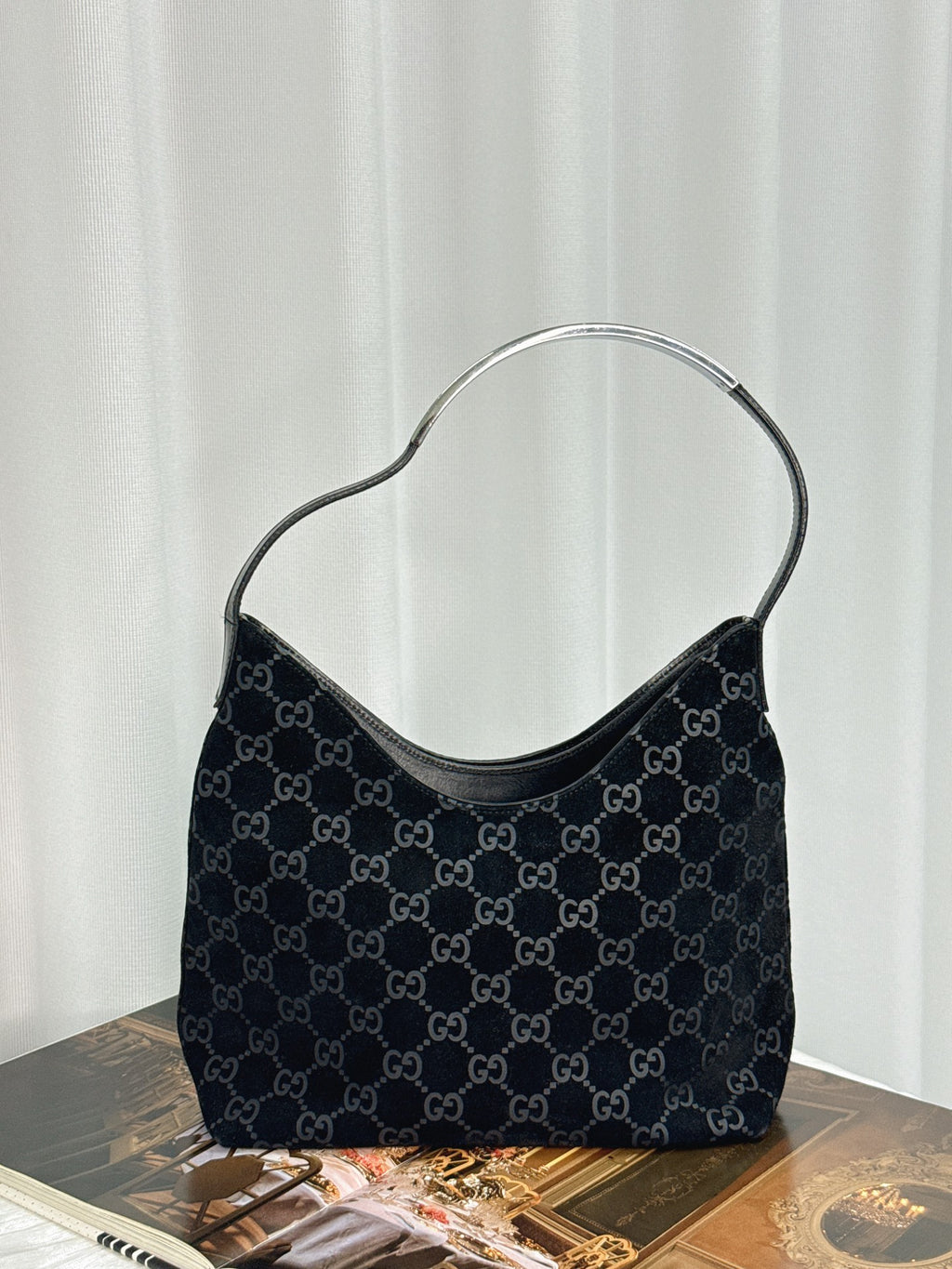 GUCCI Suede Shoulder Hobo Bag