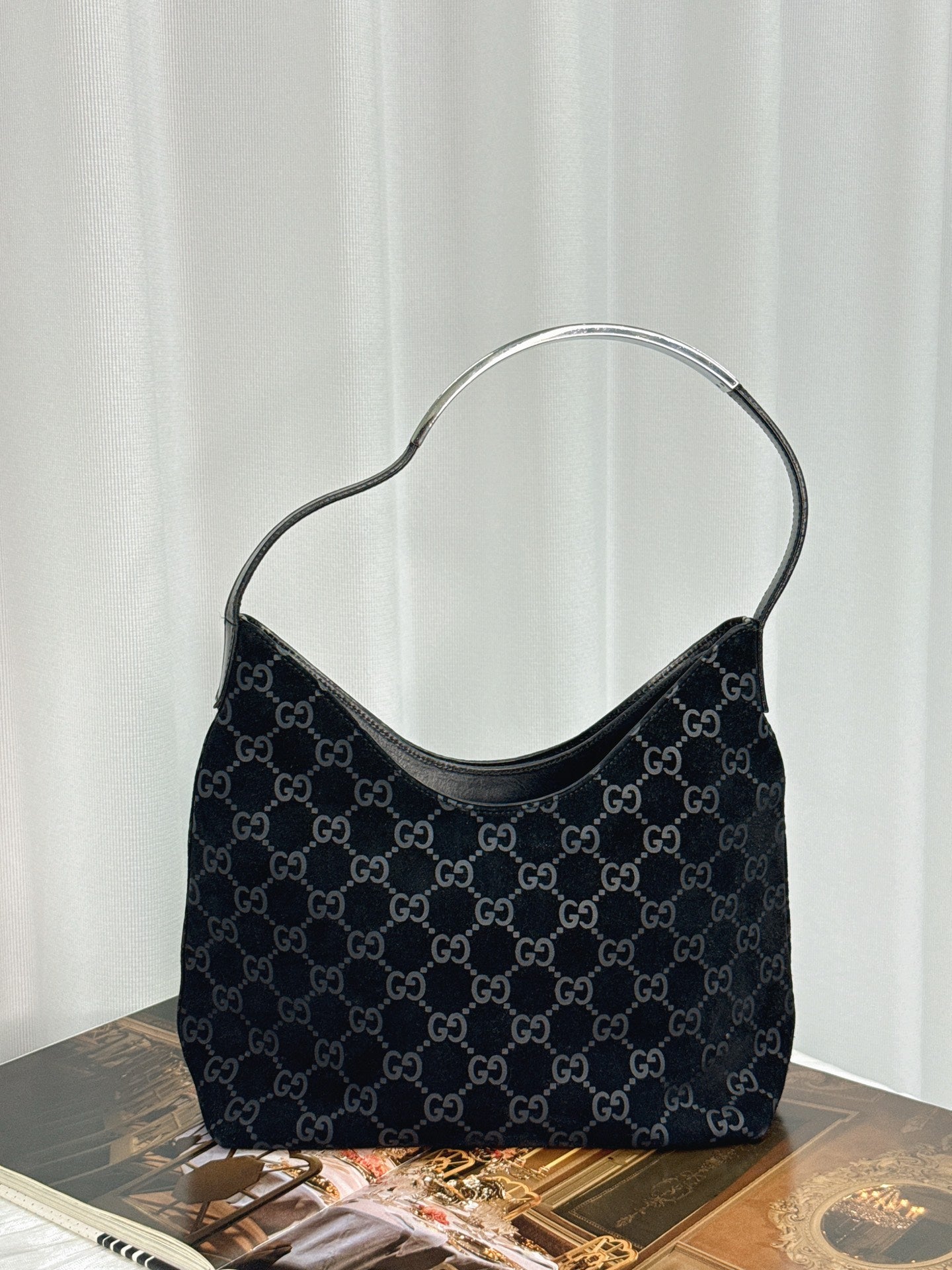 GUCCI Suede Shoulder Hobo Bag