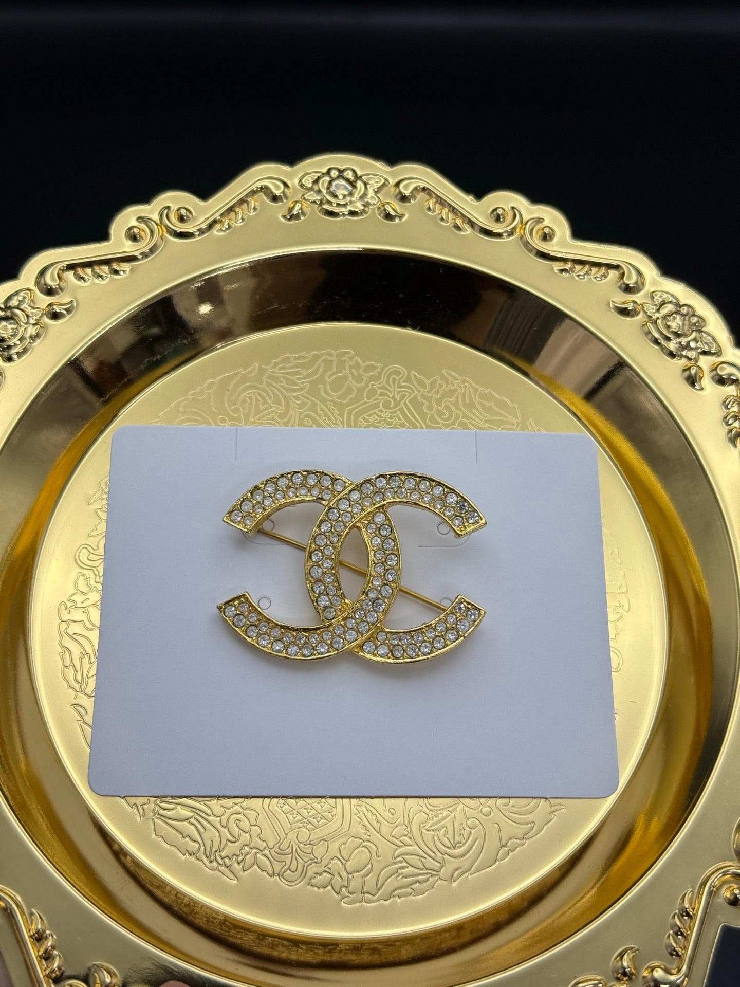 CHANEL Double-C Rhinestone Brooch