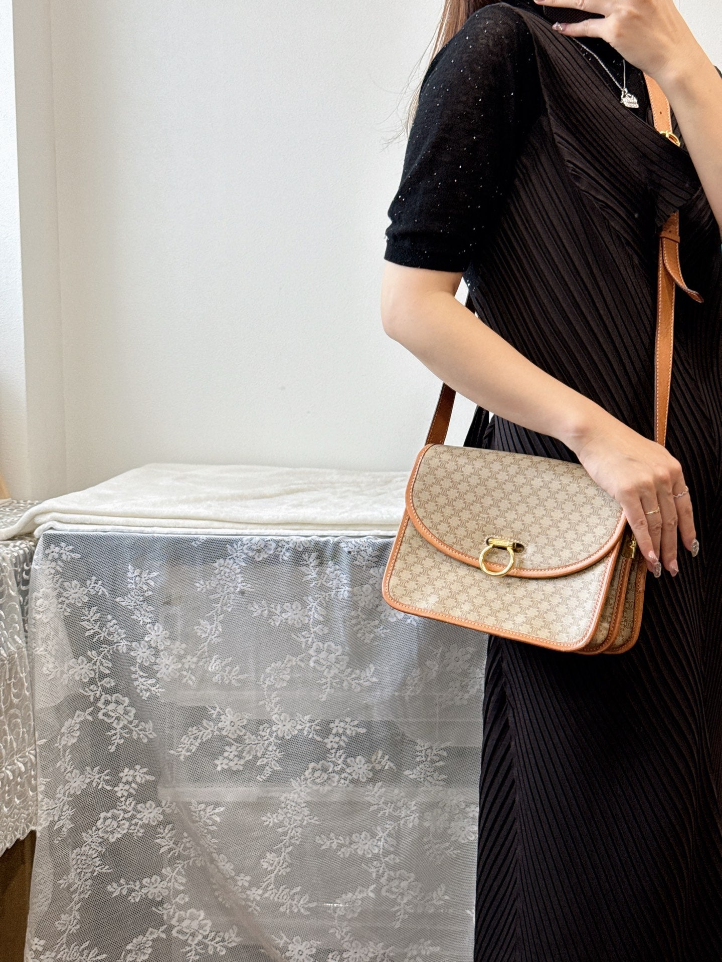 CELINE Macadam Flap Shoulder Bag